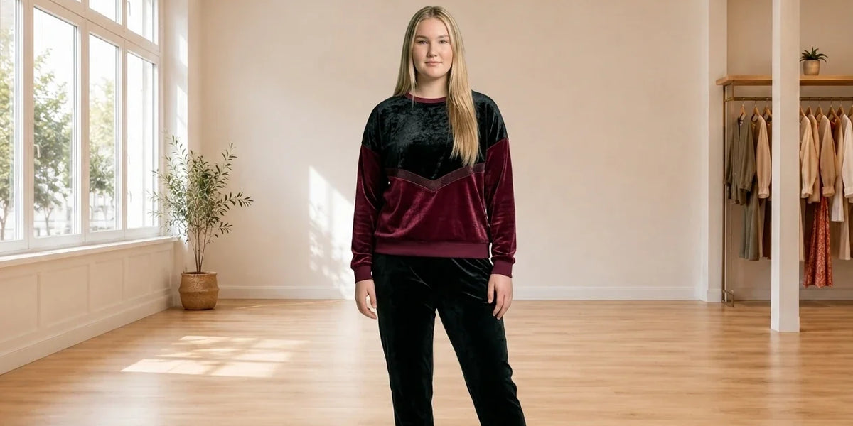 Model wearing Teen XX-Large Loungewear and Pajamas Teen Velvet Chevron Sweatshirt (Young Women's Fit) in Online Warehouse Sale boutique studio