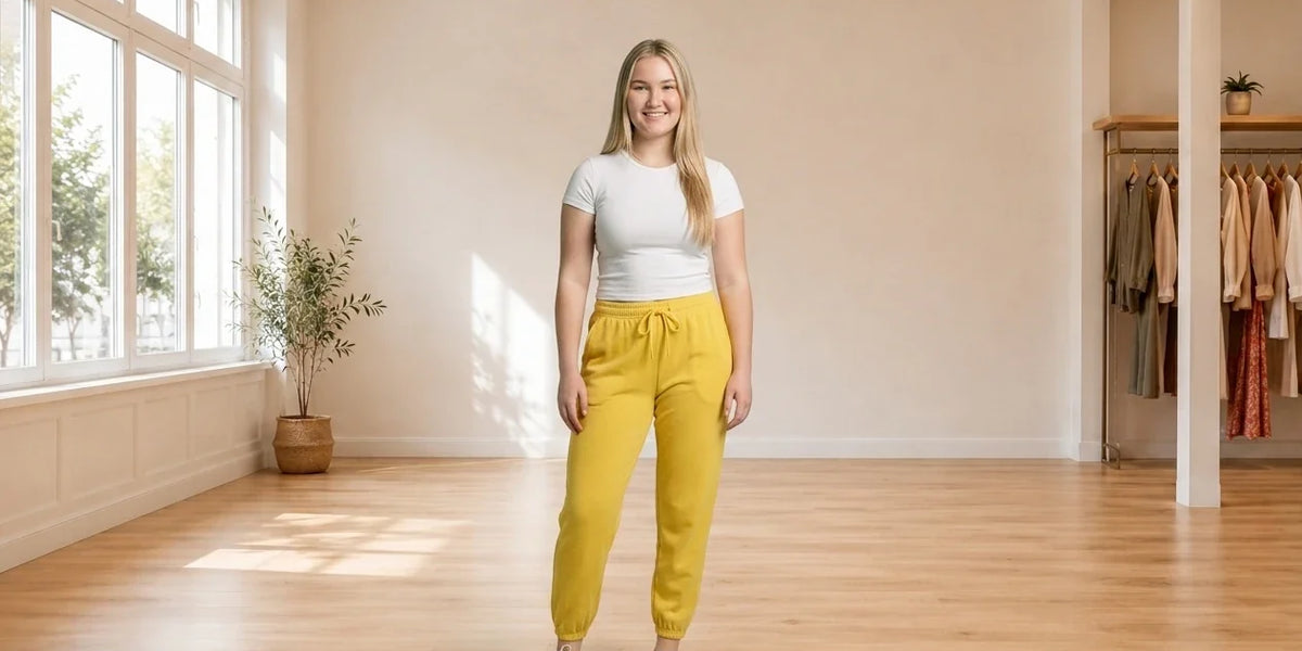 Model wearing Teen XX-Large Pants Teen Terry Jogger Pants (Young Women's Fit) in Online Warehouse Sale boutique studio