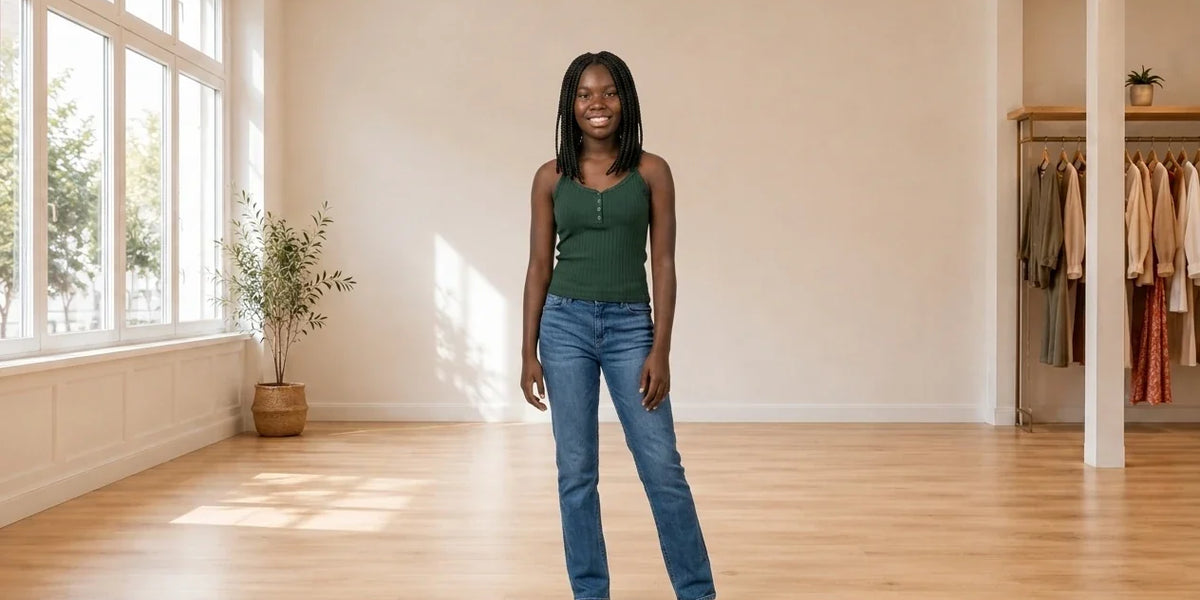 Model wearing Teen XX-Small T-Shirts Teen Textured Tank Top (Young Women's Fit) in Online Warehouse Sale boutique studio