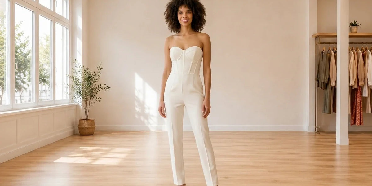 Model wearing Women's Petite X-Large Jumpsuits and Rompers Women's Petite Corset-Top Jumpsuit in Online Warehouse Sale boutique studio