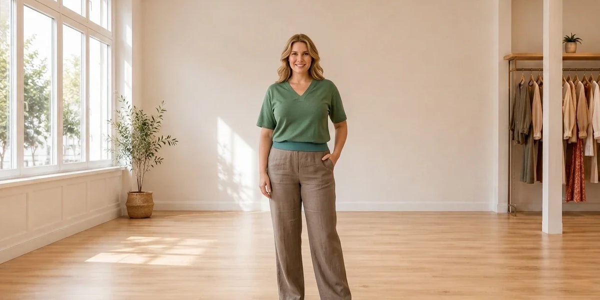 Model wearing Women's Petite XX-Large Tops Women's Petite Banded Top in Online Warehouse Sale boutique studio