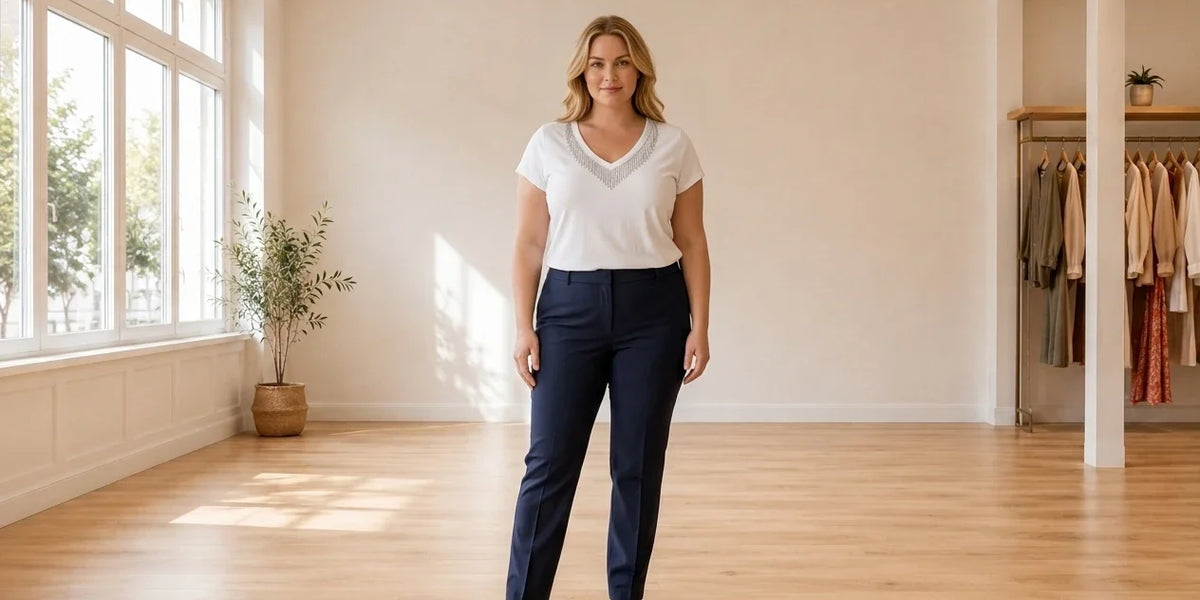 Model wearing Women's Plus 2X Tops Women's Plus Beaded V-Neck Top in Online Warehouse Sale boutique studio