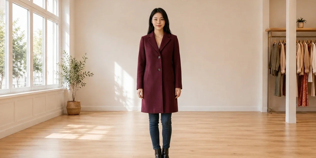 Model wearing Women's X-Small Coats, Jackets and Blazers Women's Notch-Collar Coat in Online Warehouse Sale boutique studio