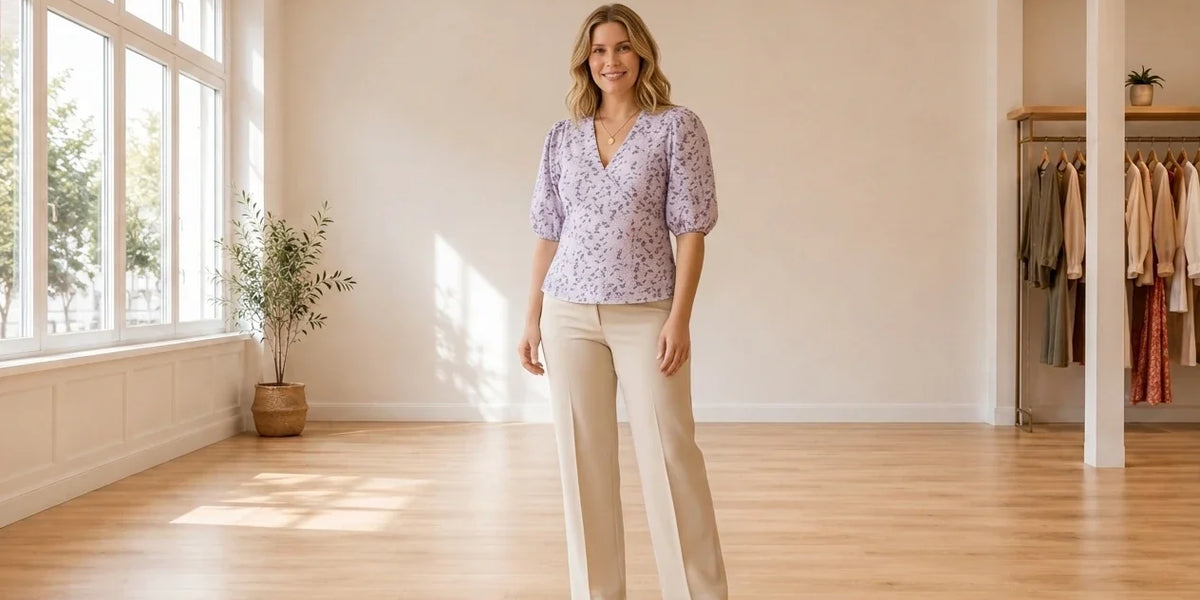 Model wearing Women's XX-Large Shirts & Blouses Women's Floral Puff-Sleeve Blouse in Online Warehouse Sale boutique studio