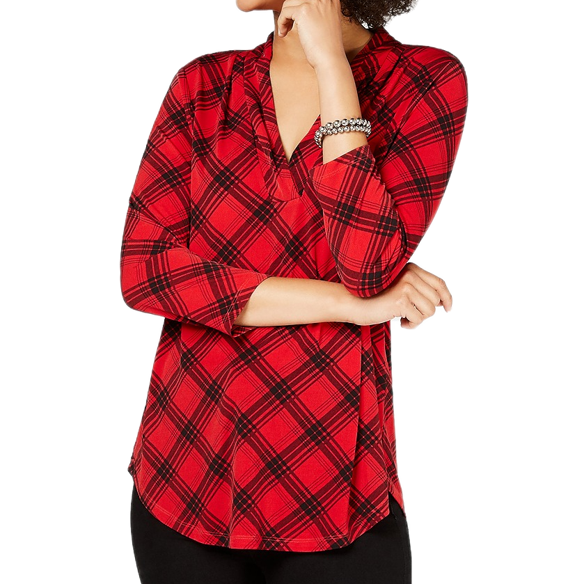 Charter Club Women V Neck Printed Top Ravishing red