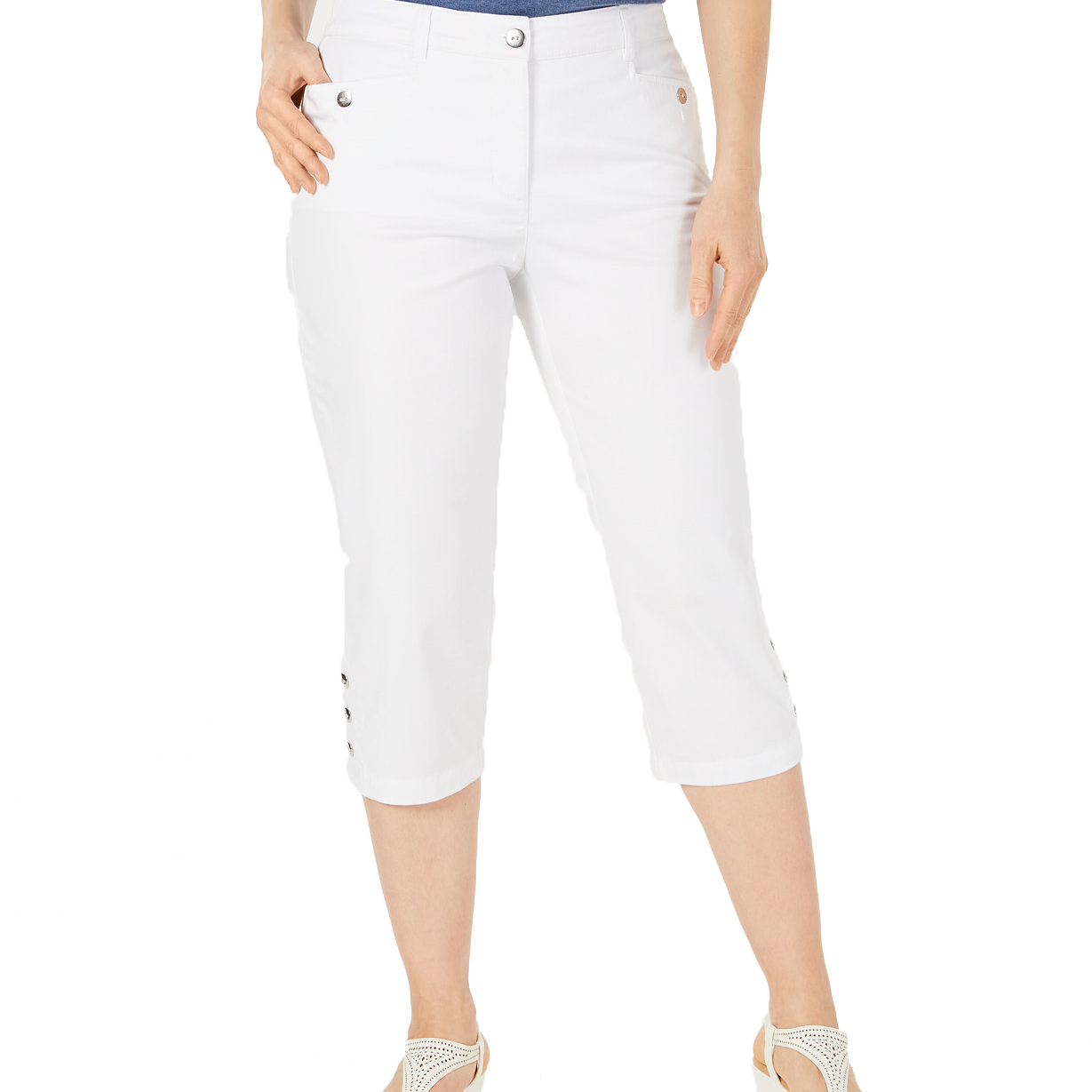 Karen Scott Women Button Hem Capri Pants Bright White