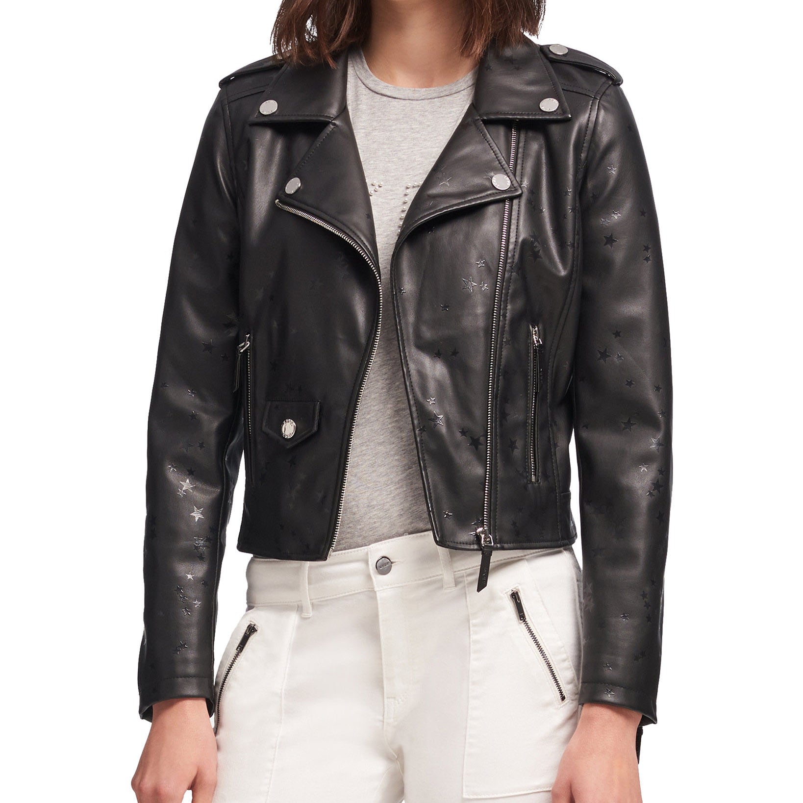 DKNY Women Faux Leather Moto Jacket Black