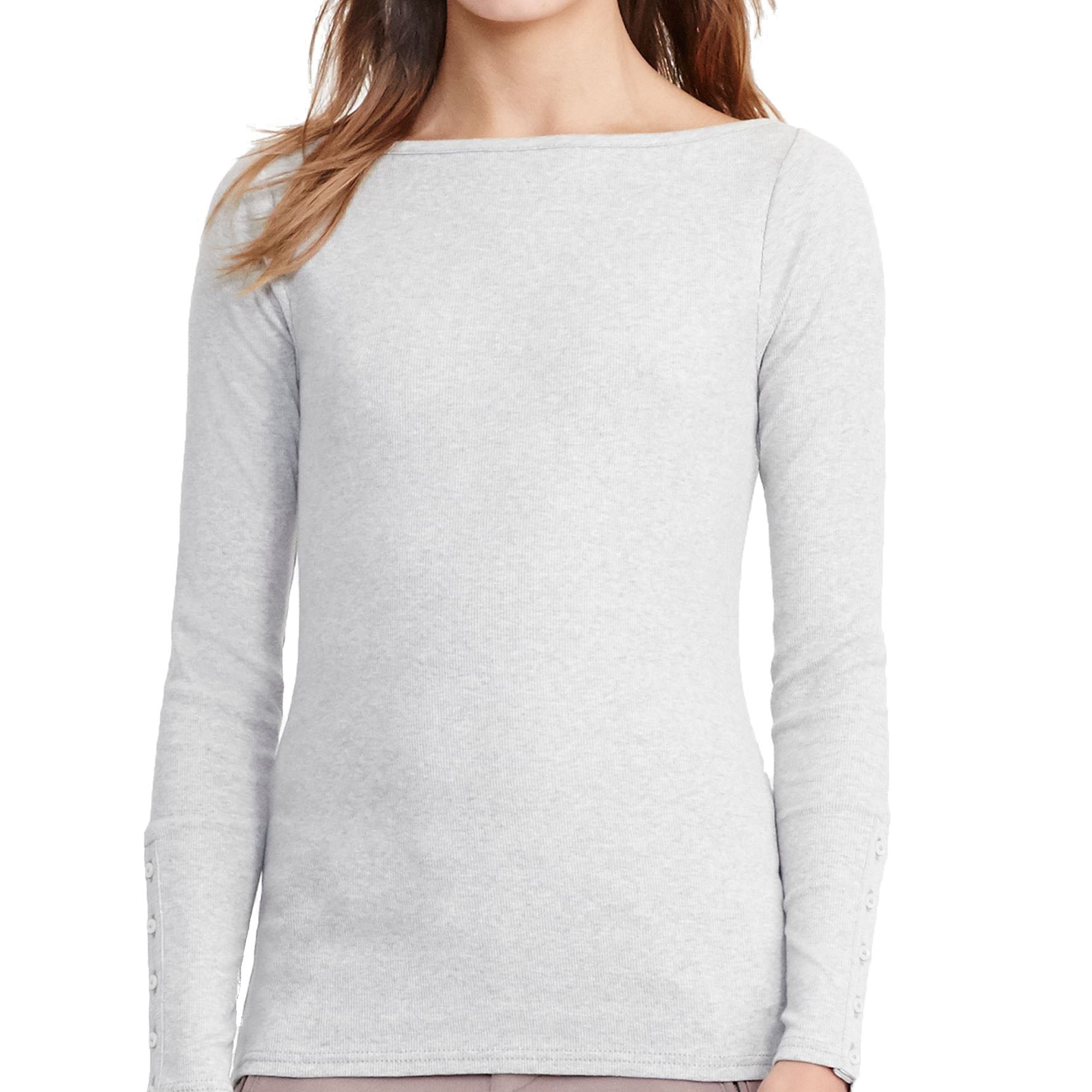 Lauren Ralph Lauren Women Jersey Boat Neck Top Platinum Heather