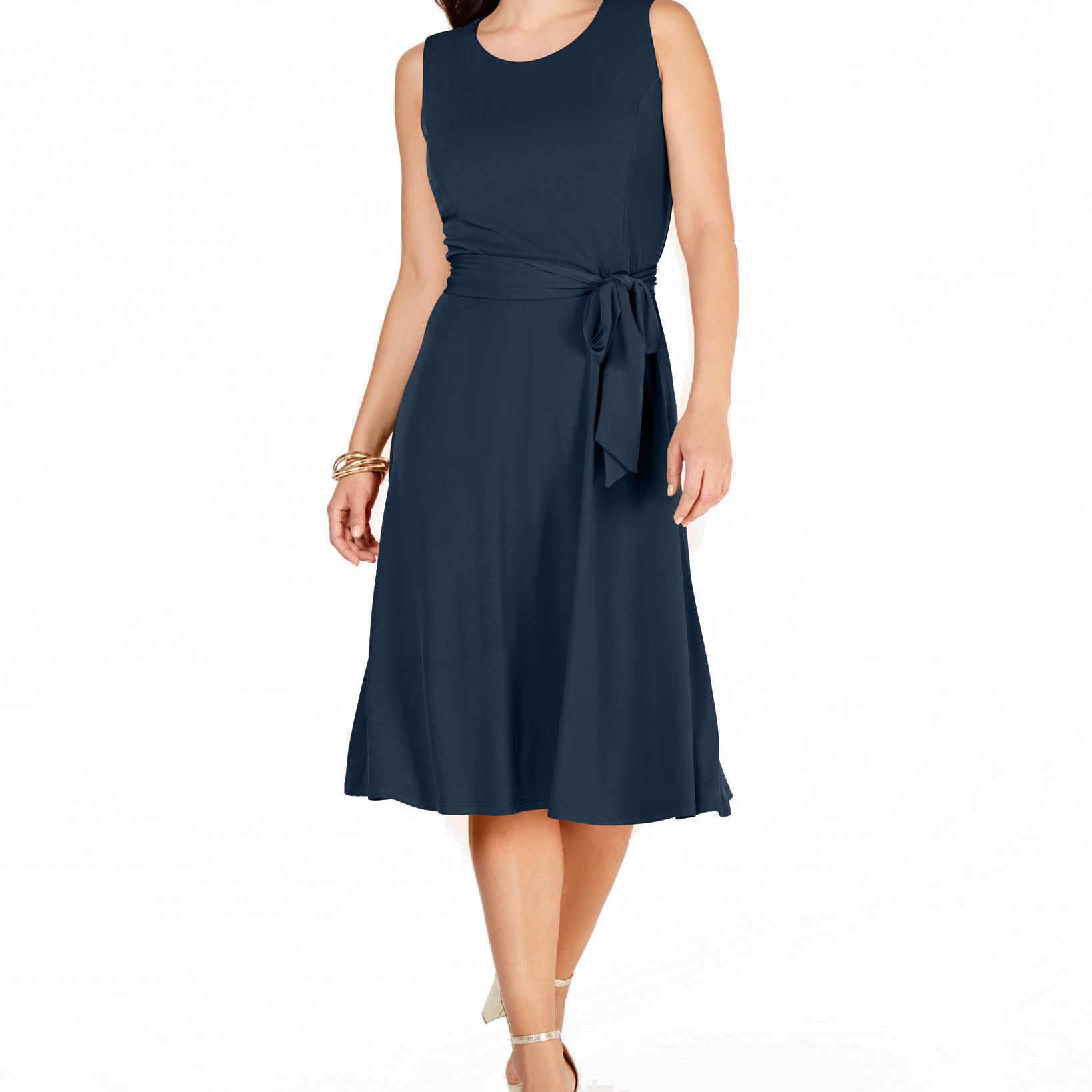 Charter Club Women Tie Waist Midi Dress Intrepid Blue