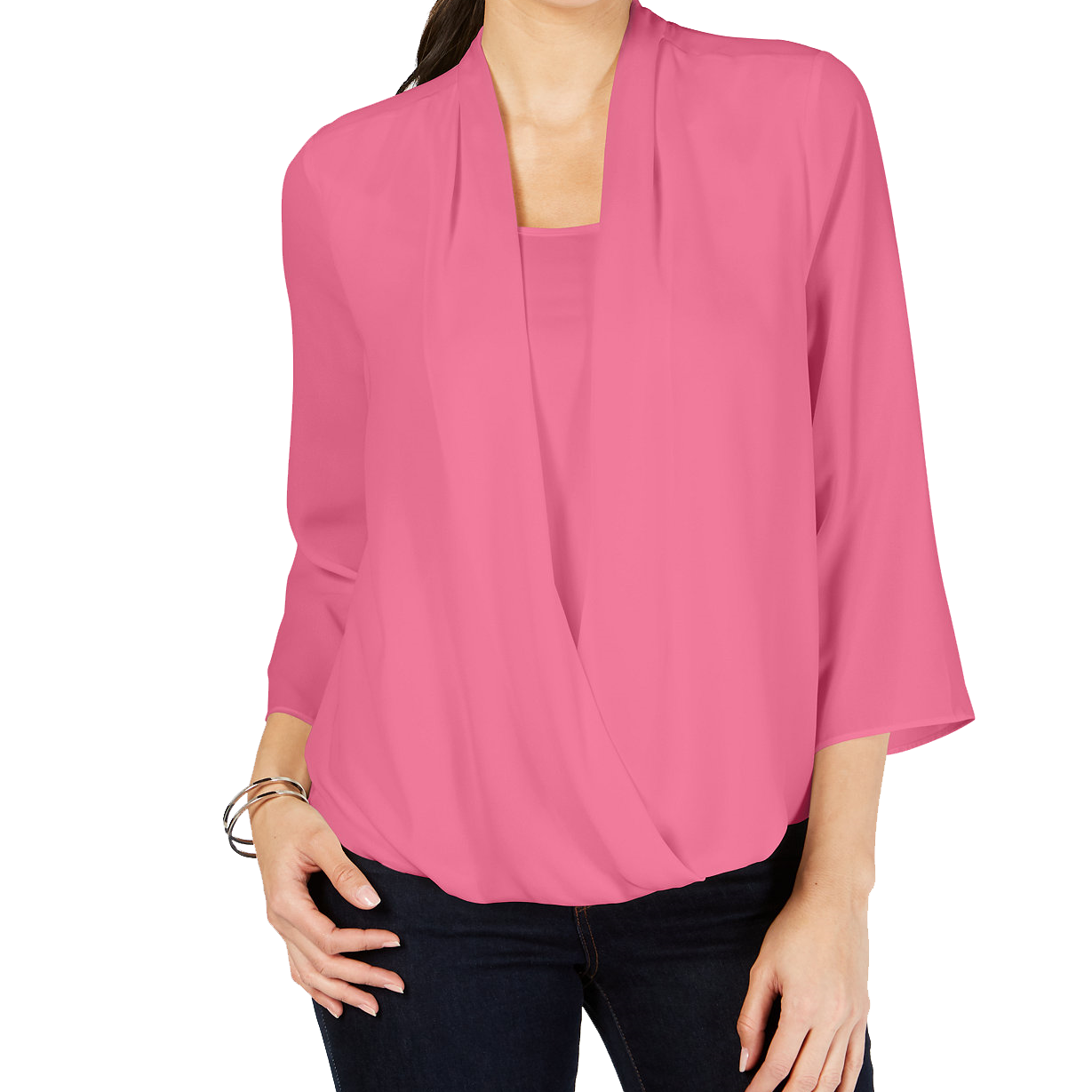 Charter Club Women Surplice Top Pink Gemstone