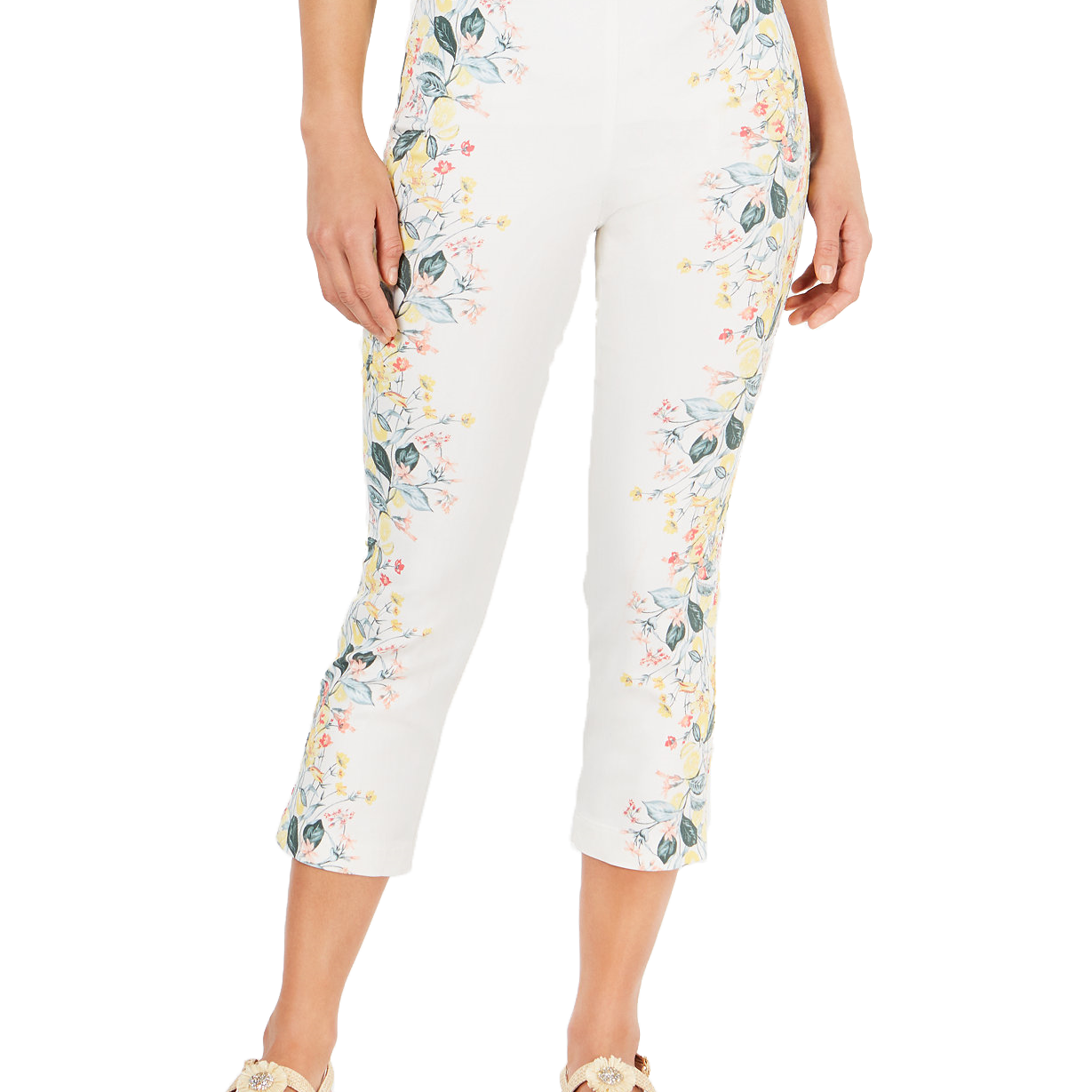 Charter Club Women Floral Print Pull On Pants Bright White Combo