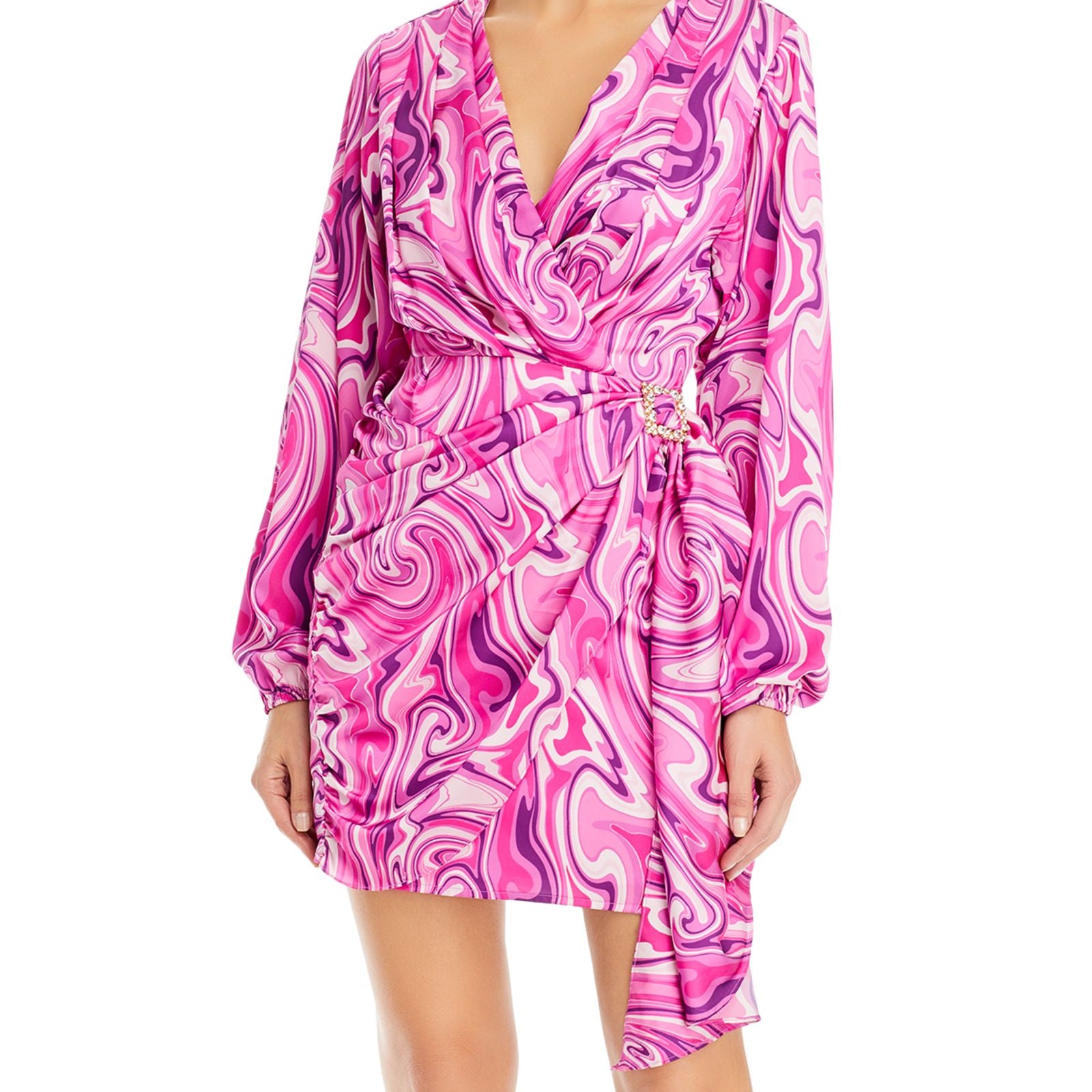 WAYF Women Attina Faux Wrap Mini Dress Pink Swirl