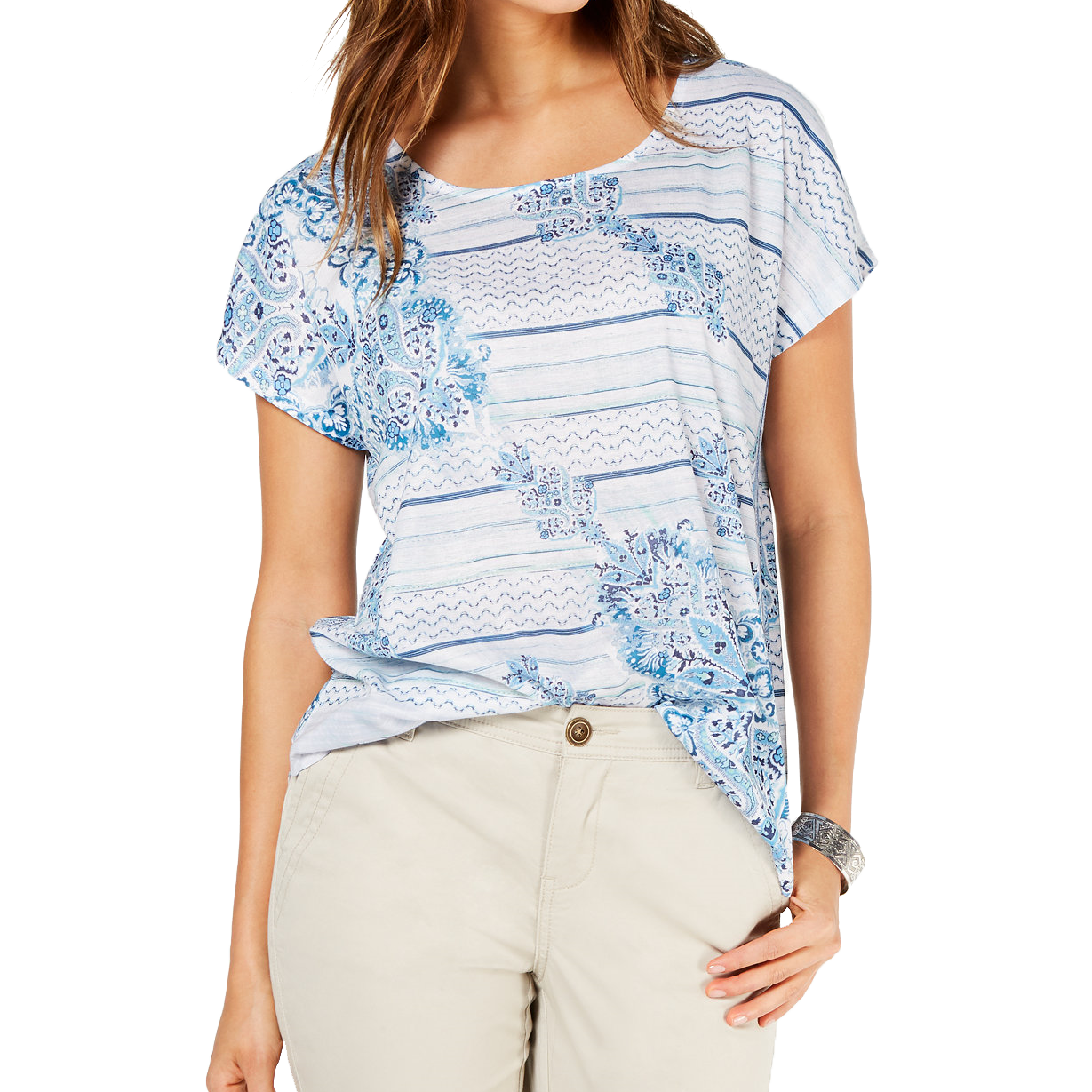 Style & Co Women Printed Scoop Neck Top Tide Coordinate
