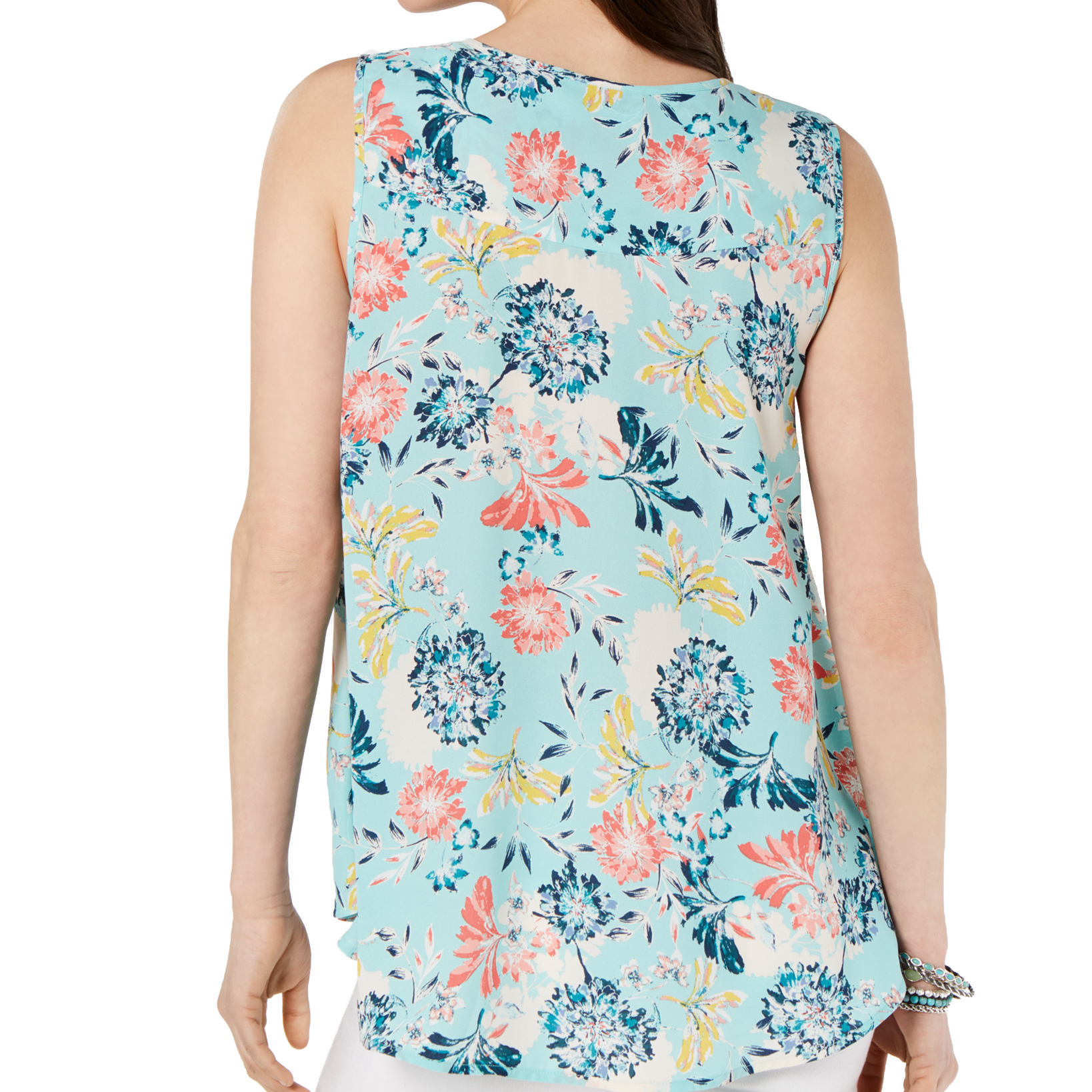 Style & Co Printed Sleeveless High Low Swing Top