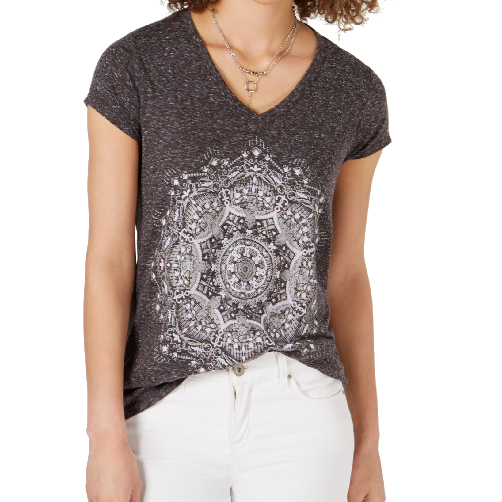 Style & Co Women Petite Graphic Top Aztec Pinwheel