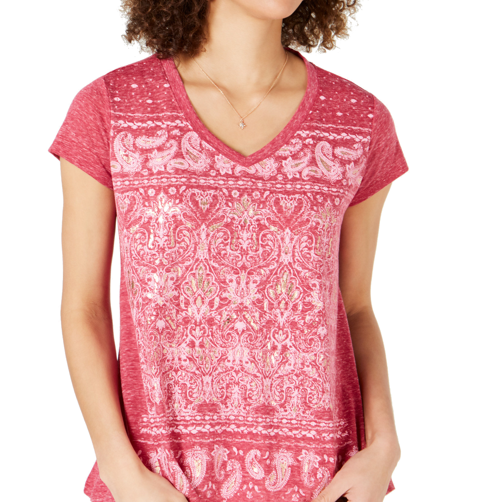 Style & Co Women Graphic Print Swing T Shirt Scenic Edge