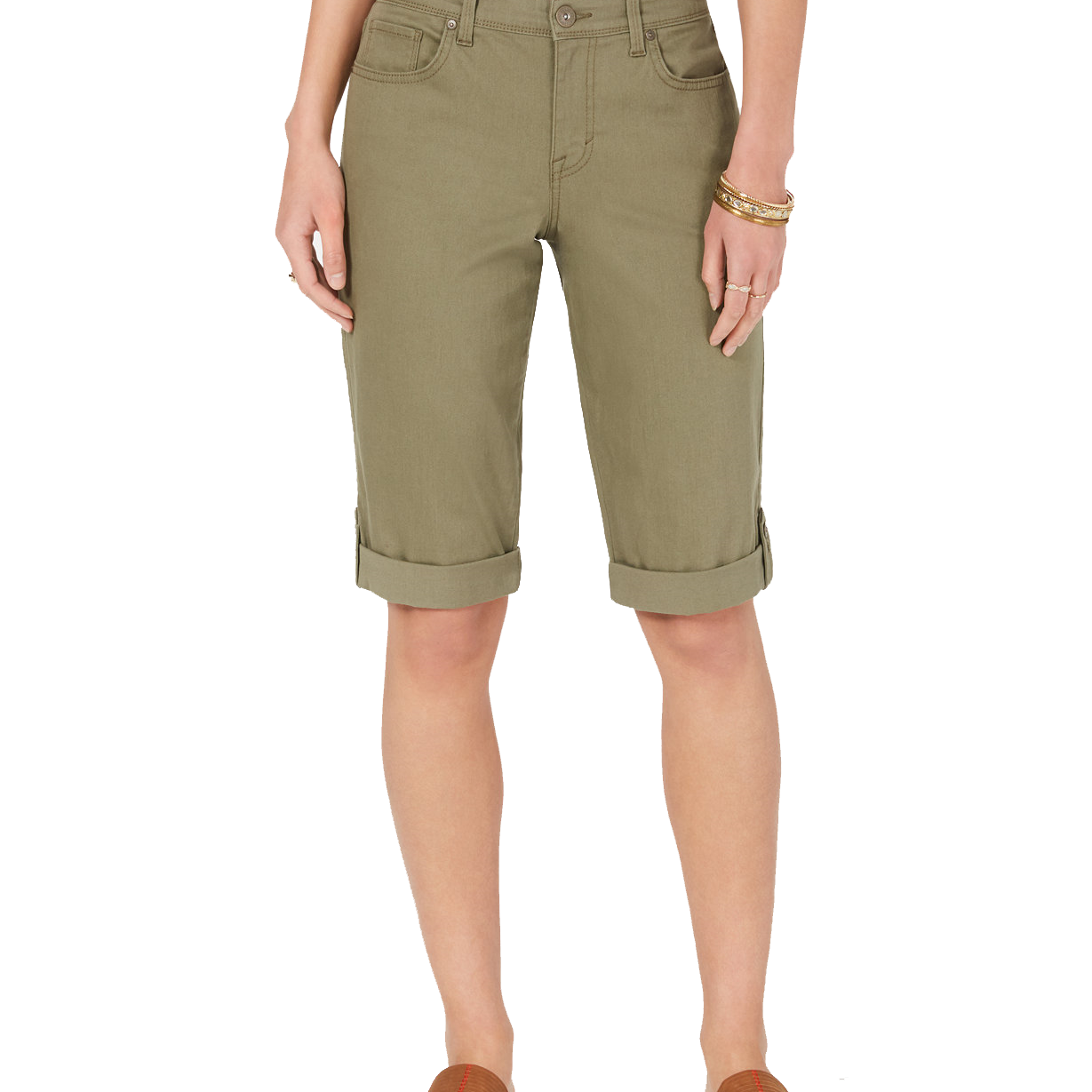 Style & Co Women Cuffed Denim Skimmer Shorts Olive Sprig