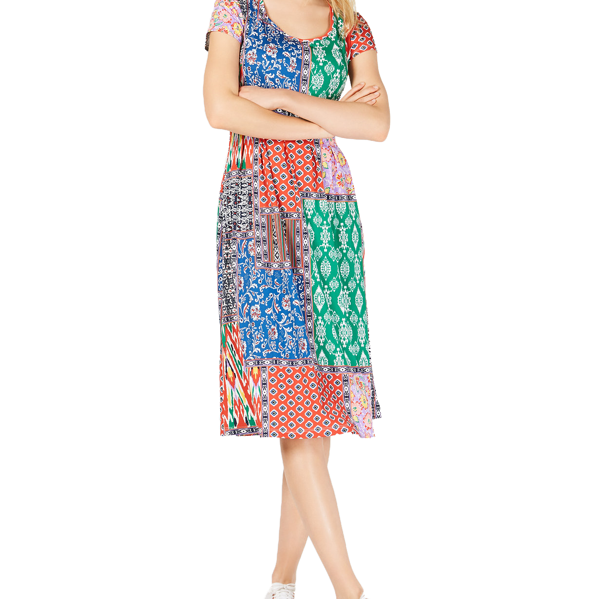 NY Collection Women Petite Tropical Print Dress Blue Eclecticpatch