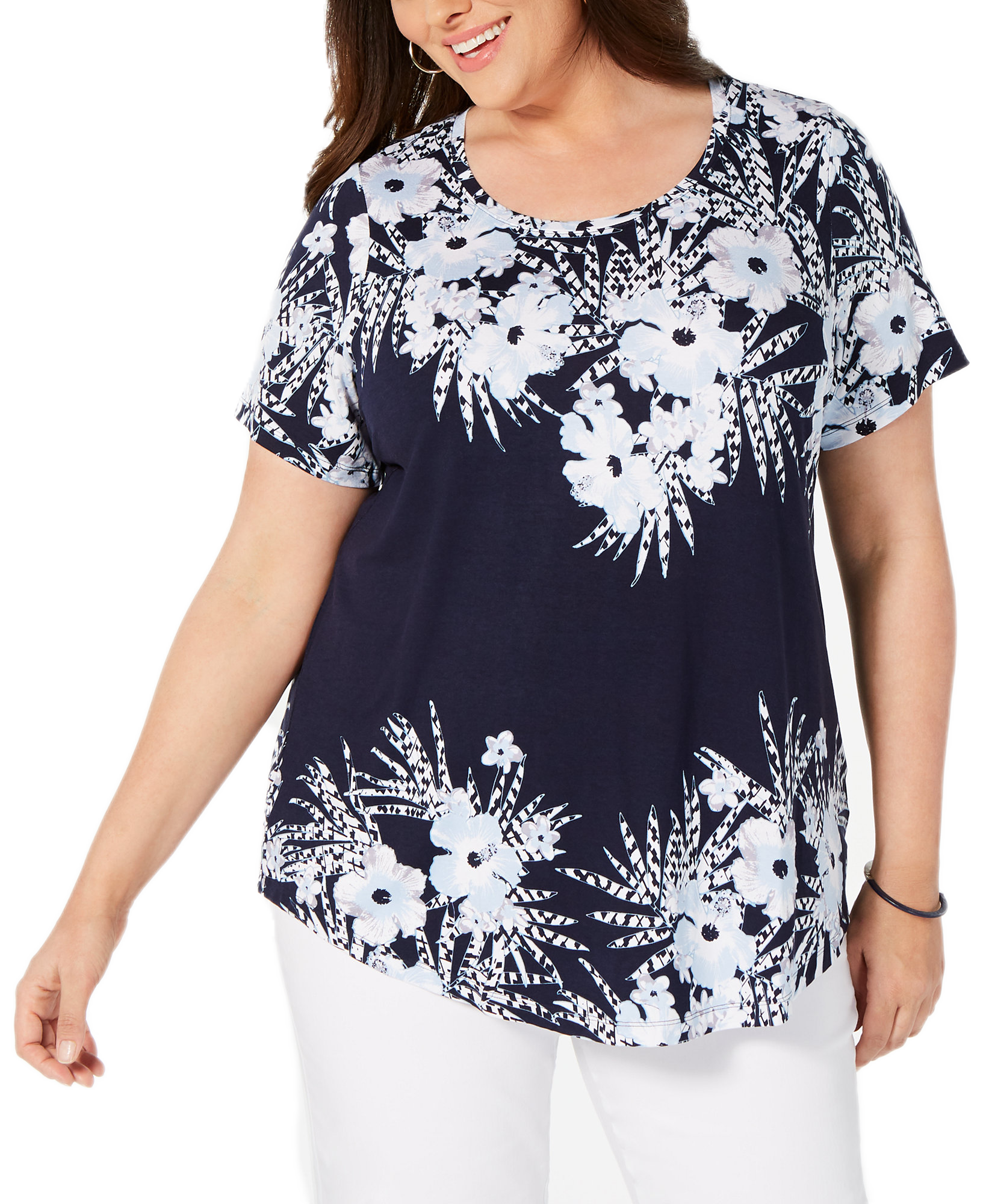 JM Collection Women Plus Printed T Shirt Maui Geo