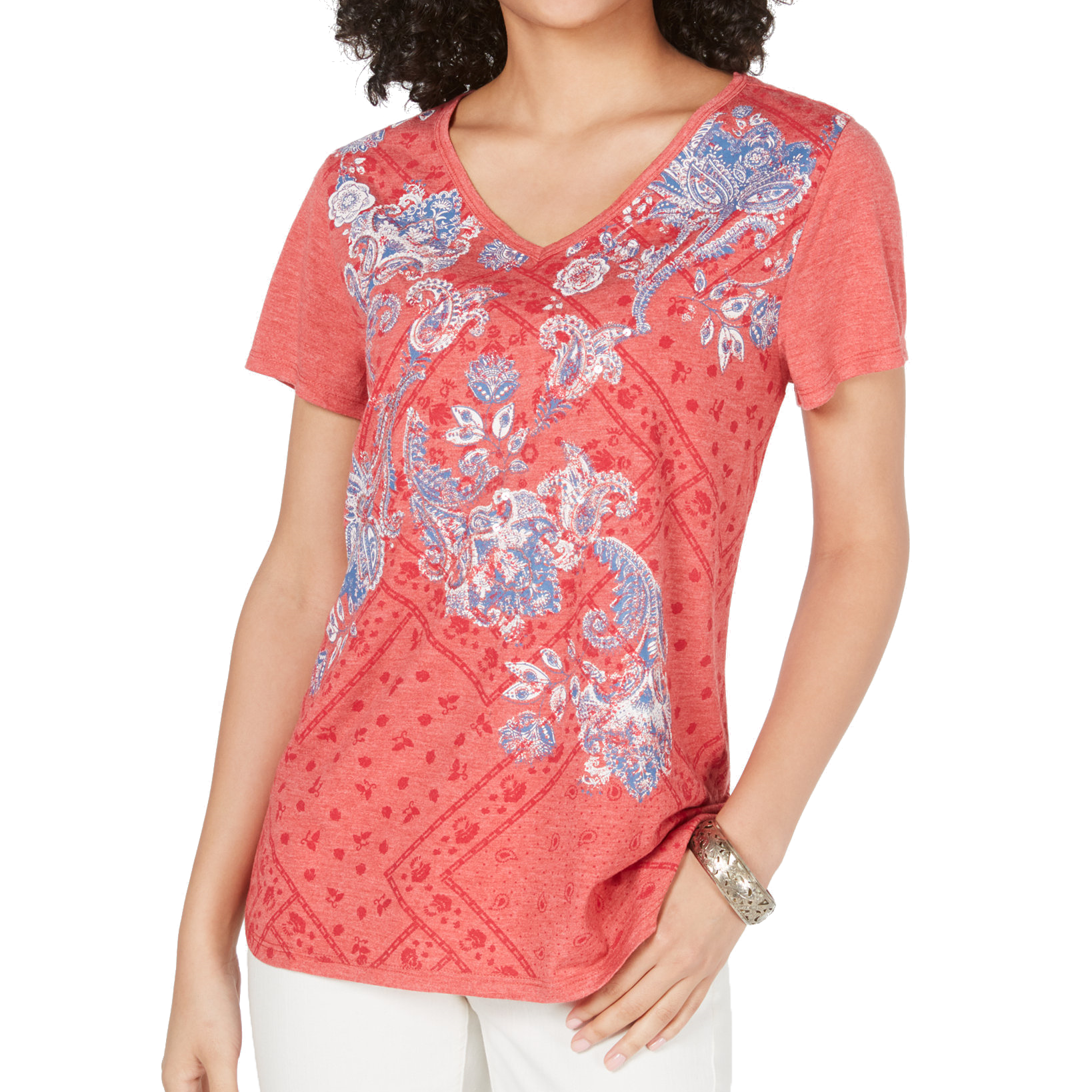 Style & Co Women Petite Petite Graphic Print T Shirt Bandana Fields
