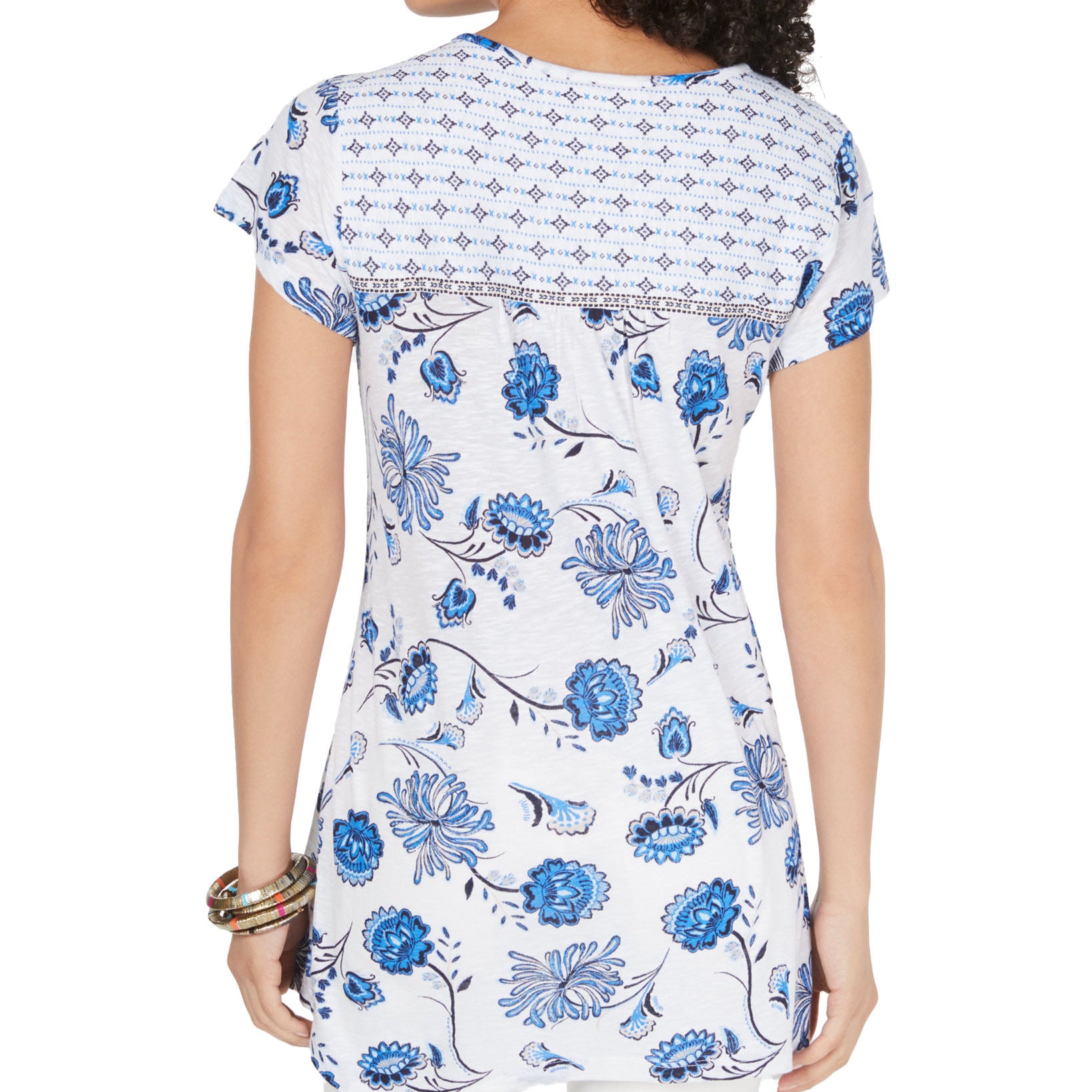 Style & Co Women Mixed Print Handkerchief Hem Top