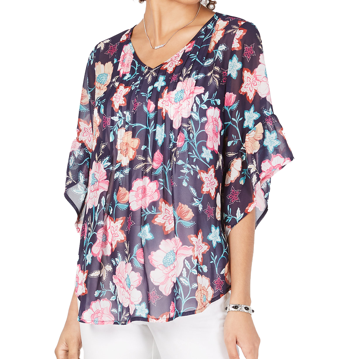 Style & Co Women Retro Scarf Print Pintuck Pleat Top Summer Flora