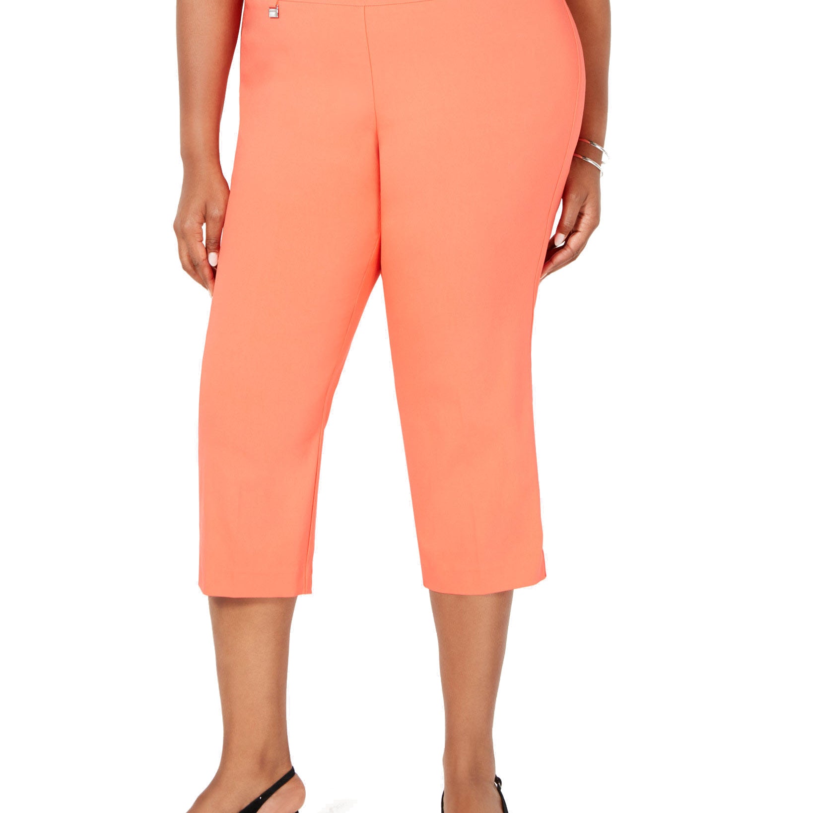 Alfani Women Plus Tummy Control Capri Pants Coral Branch