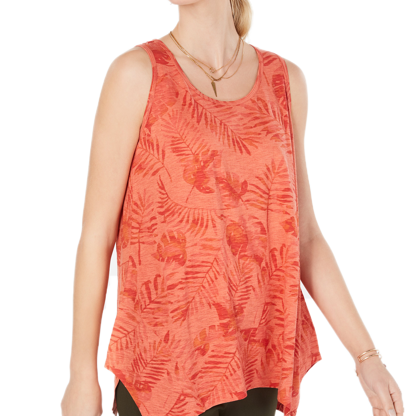 Style & Co Women Petite Printed Tank Top Palm Array