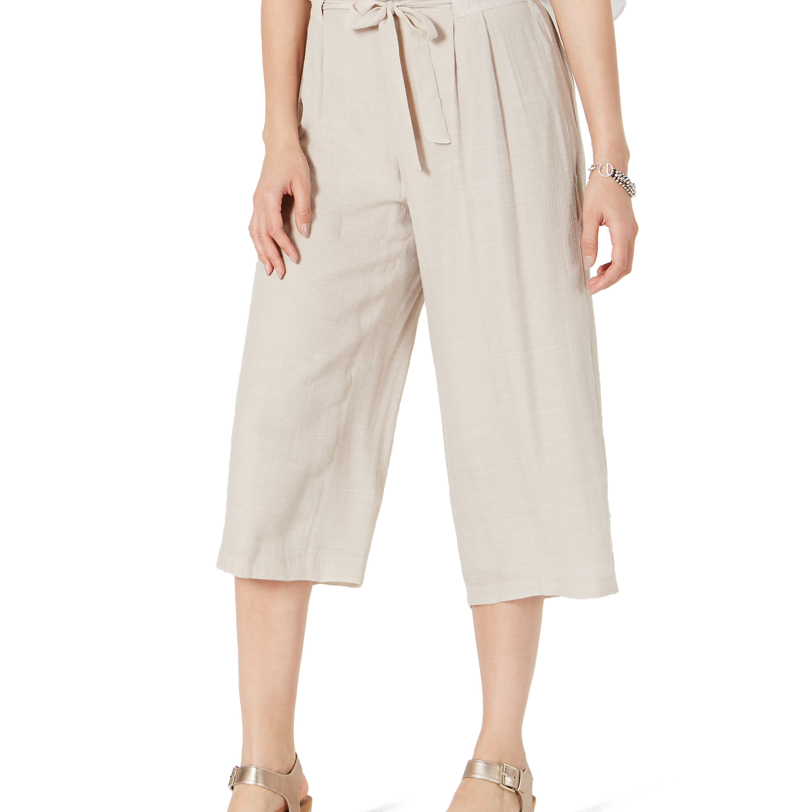 JM Collection Women Tie Front Textured Capri Pants Sugar Sand