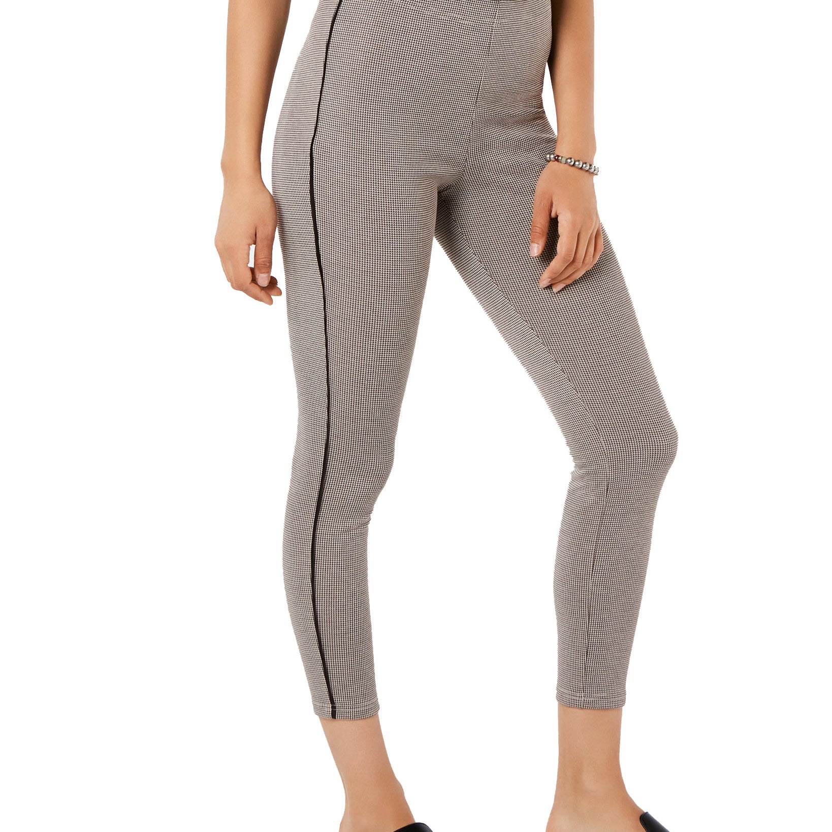 Hue Womens Houndstooth Knit High Waist Cropped Skimmer Leggings Brown