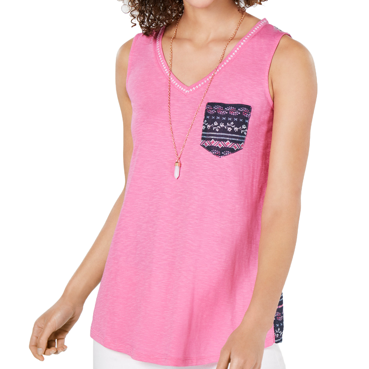 Style & Co Women Printed Colorblocked Top Rolling Geo