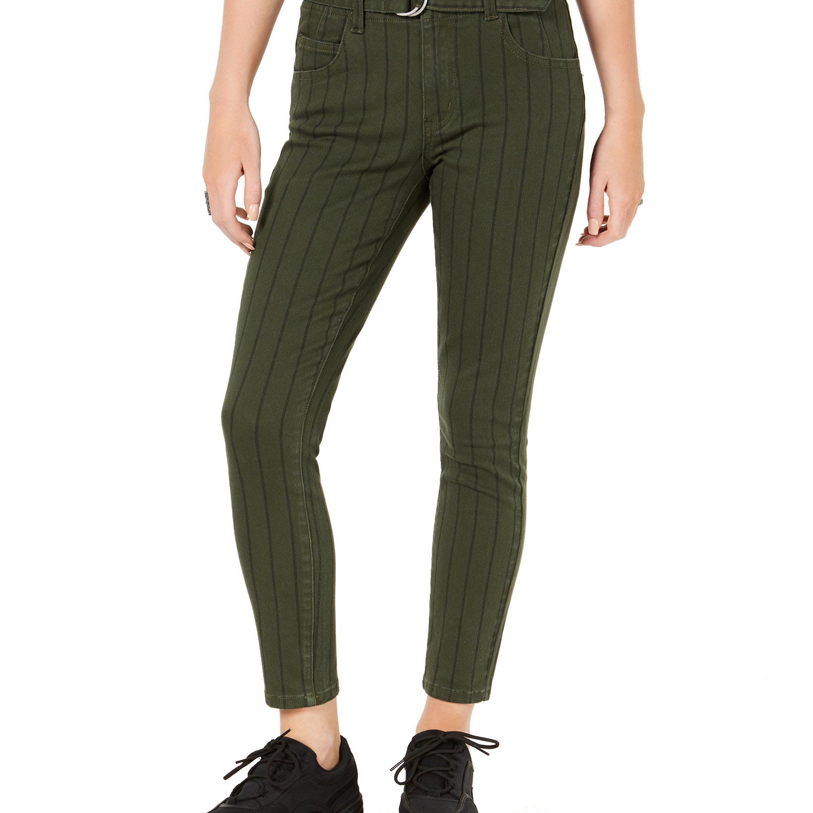 Indigo Rein Womens Striped Twill Skinny Jeans Green