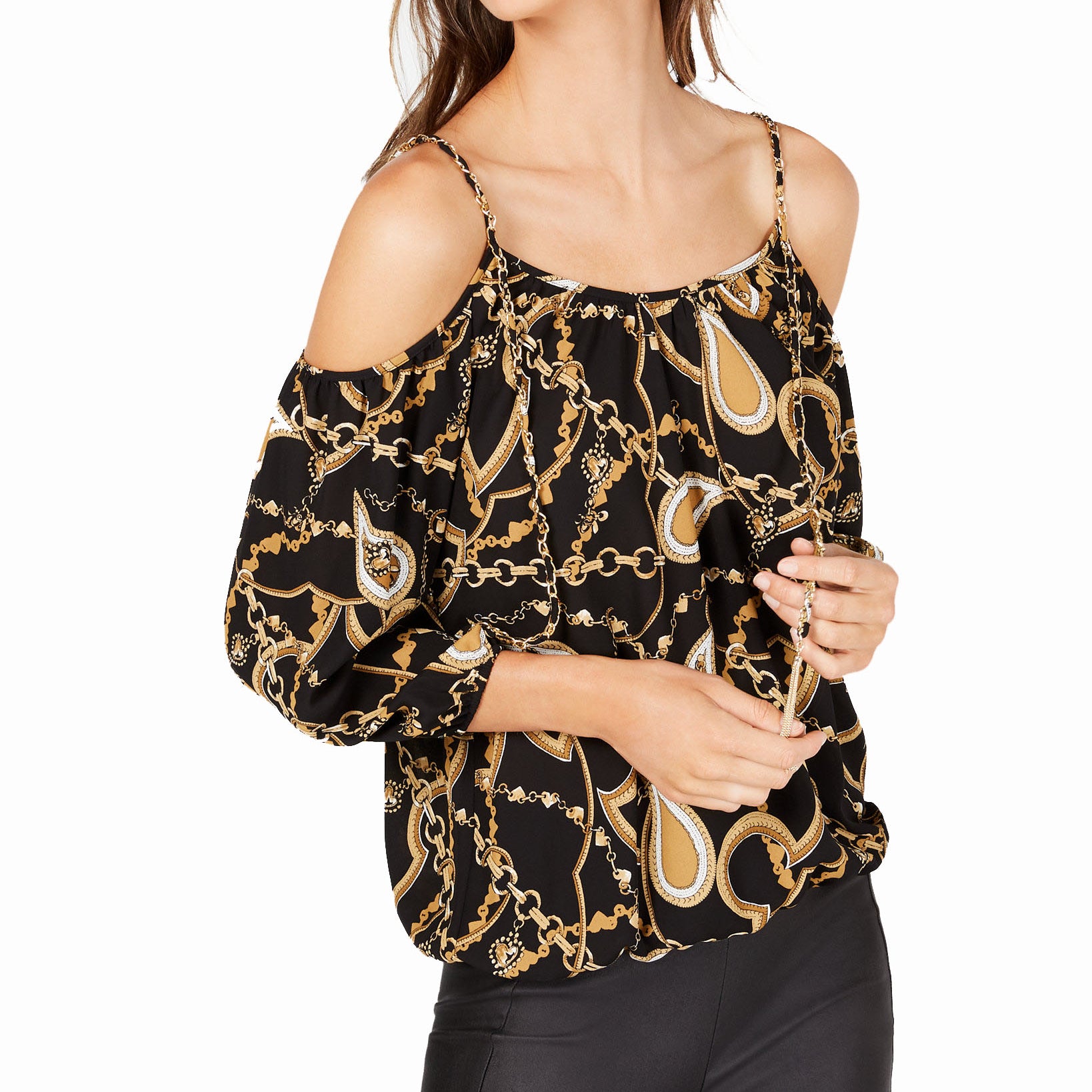 INC International Concepts Women Printed Cold Shoulder Top Paisley Chairns