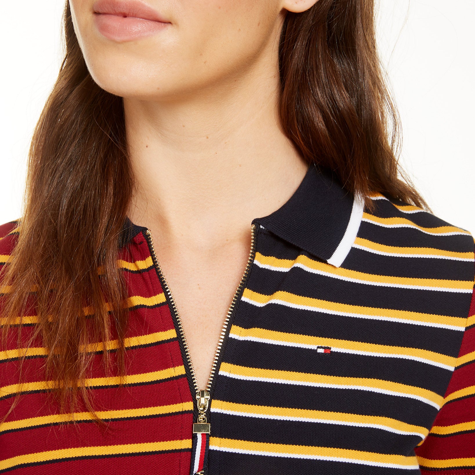 Tommy Hilfiger Women Striped Pique Zip Polo Shirt