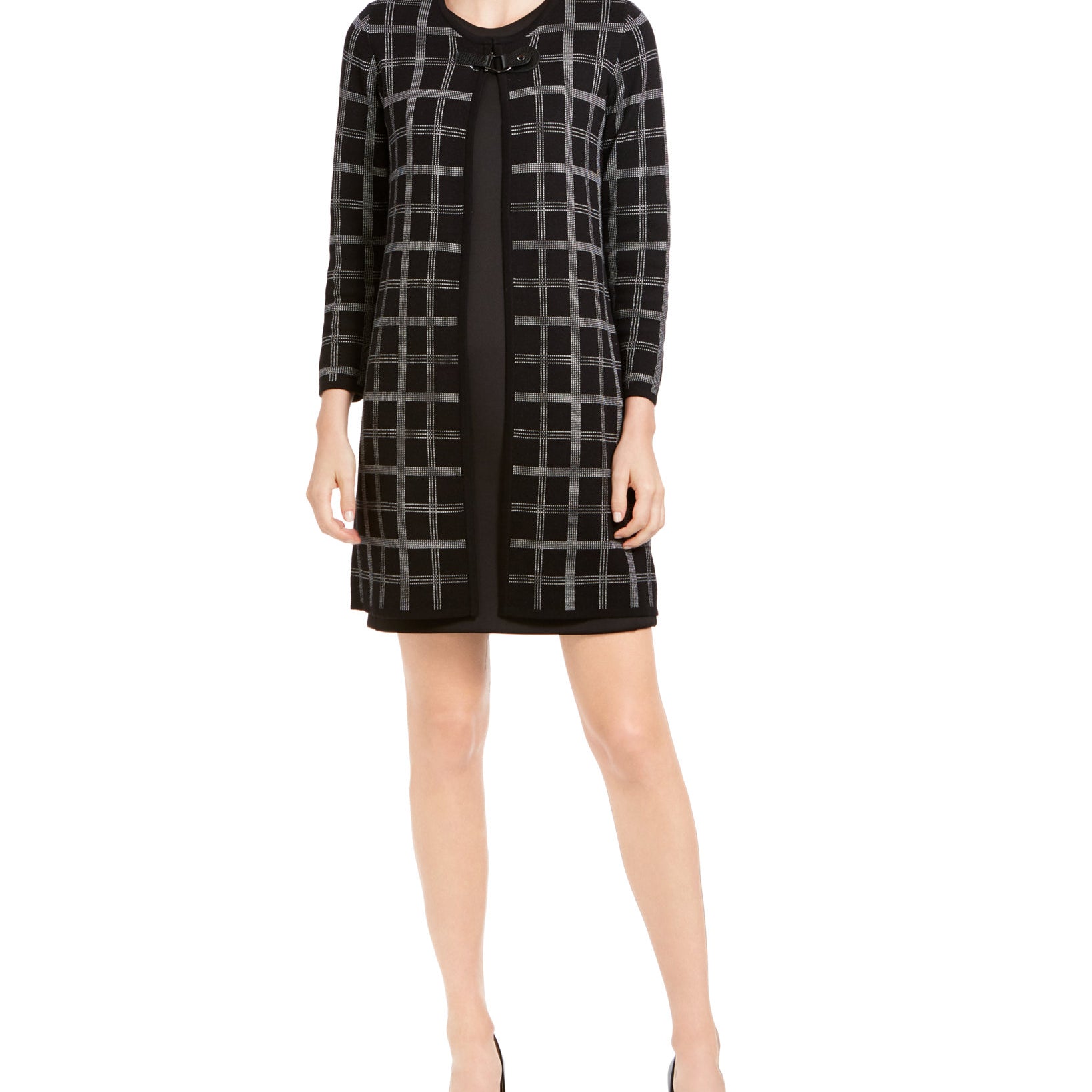 Kasper Women Petite Plaid Topper Jacket Black Vanilla Ice