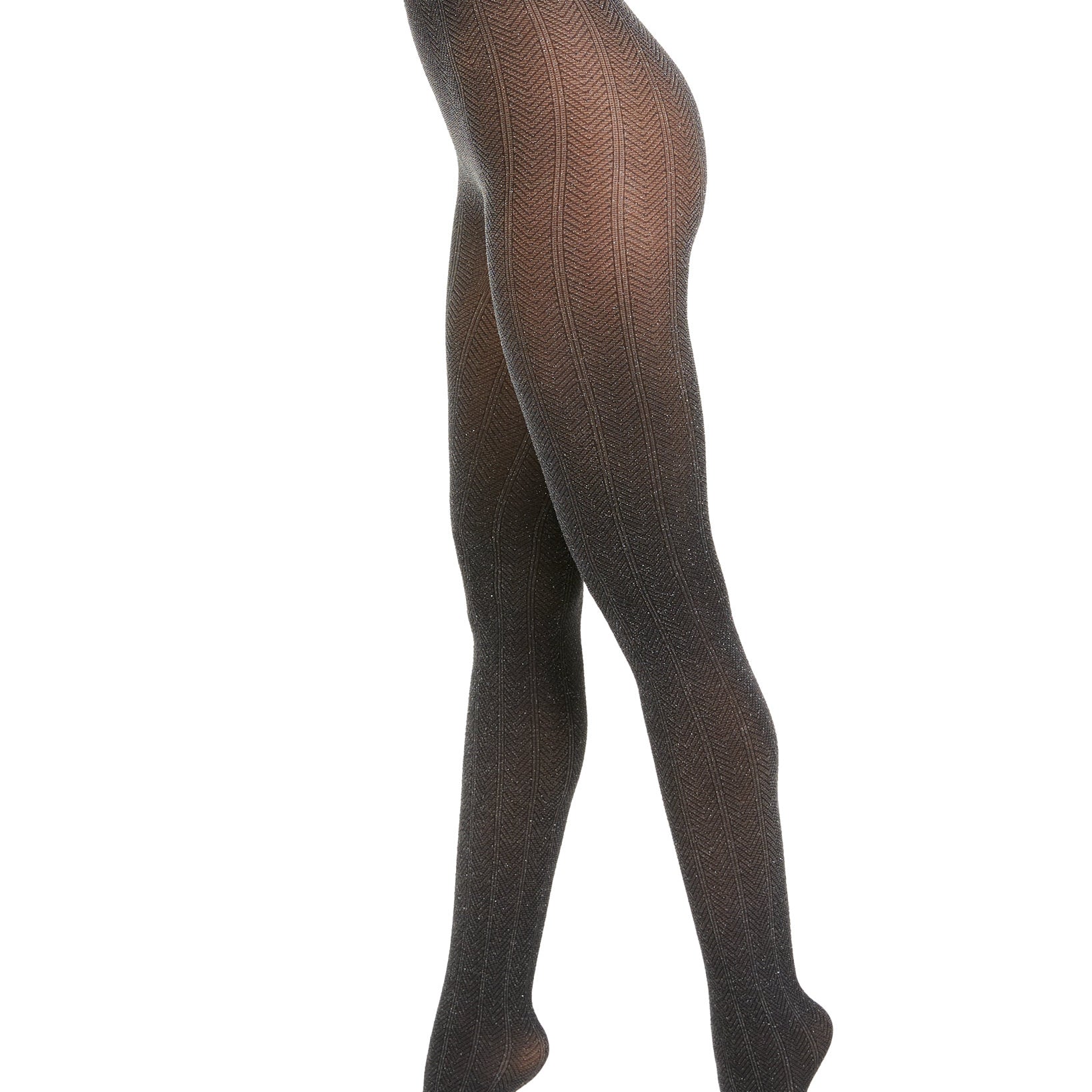 INC International Concepts Women Herringbone Tights With Metallic Black