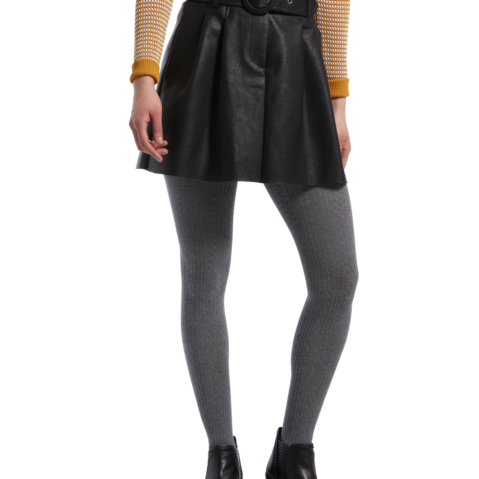 Hue Women Cable Sweater Tights Charcoal Heather