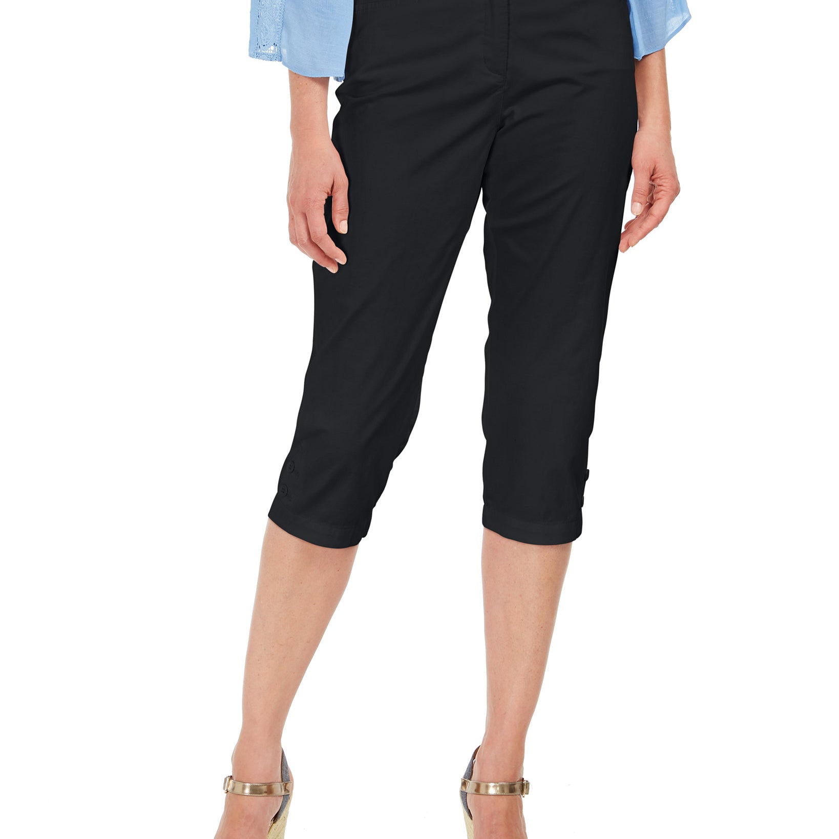 Karen Scott Women Petite Comfort Waist Capri Pants Deep Black
