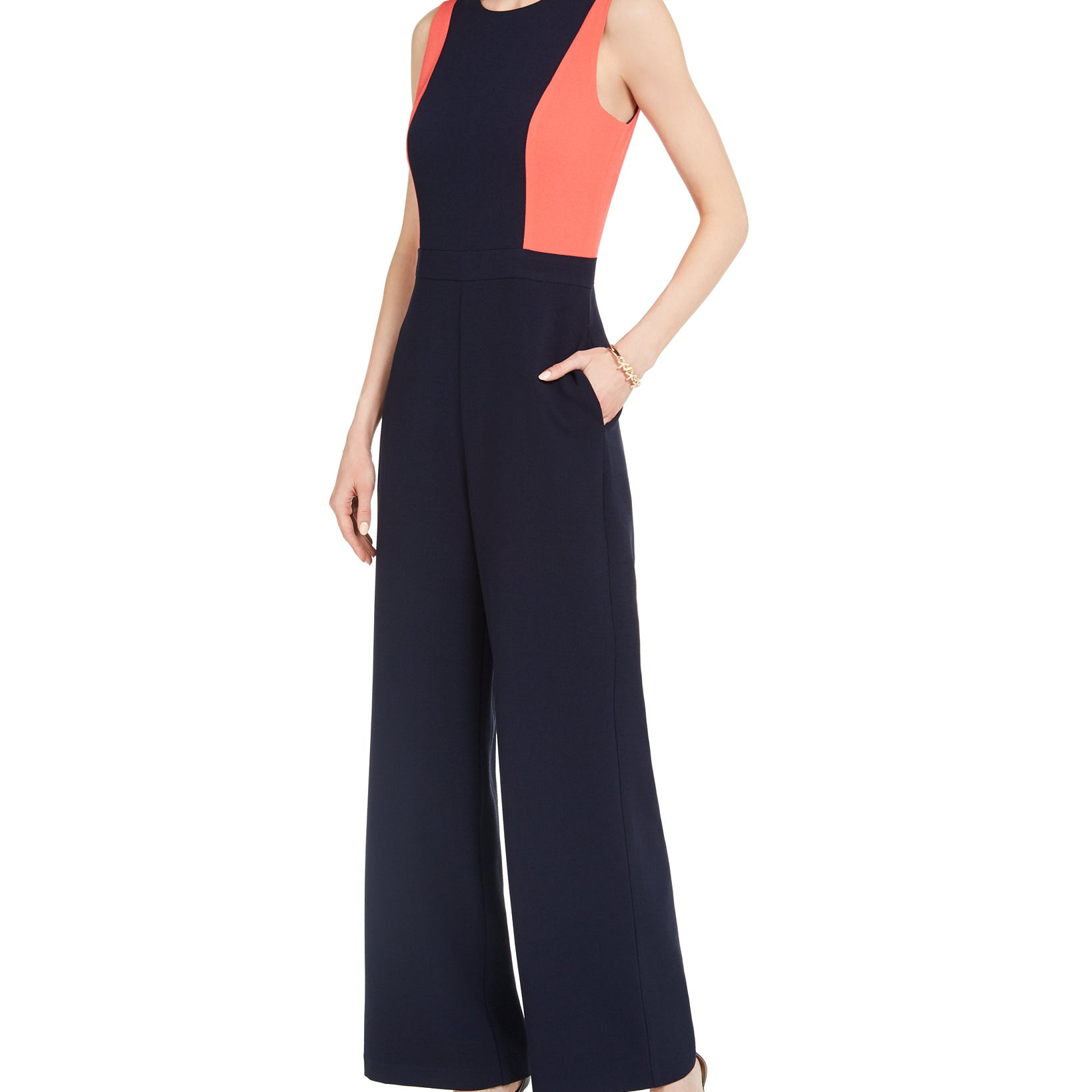 Vince Camuto Women Colorblocked Jumpsuit Coral Navy