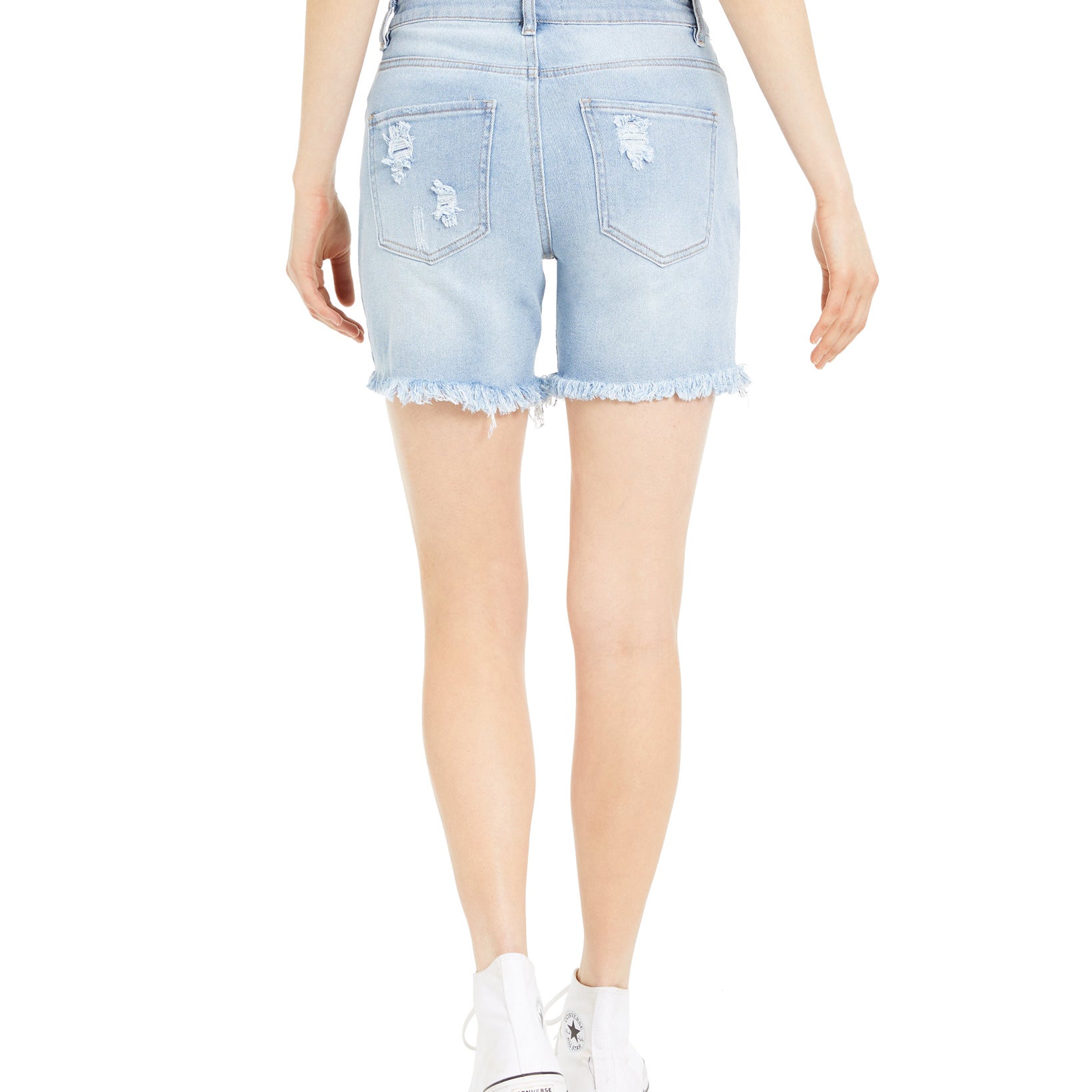 Almost Famous Women Ripped Raw Hem Denim Bermuda Shorts