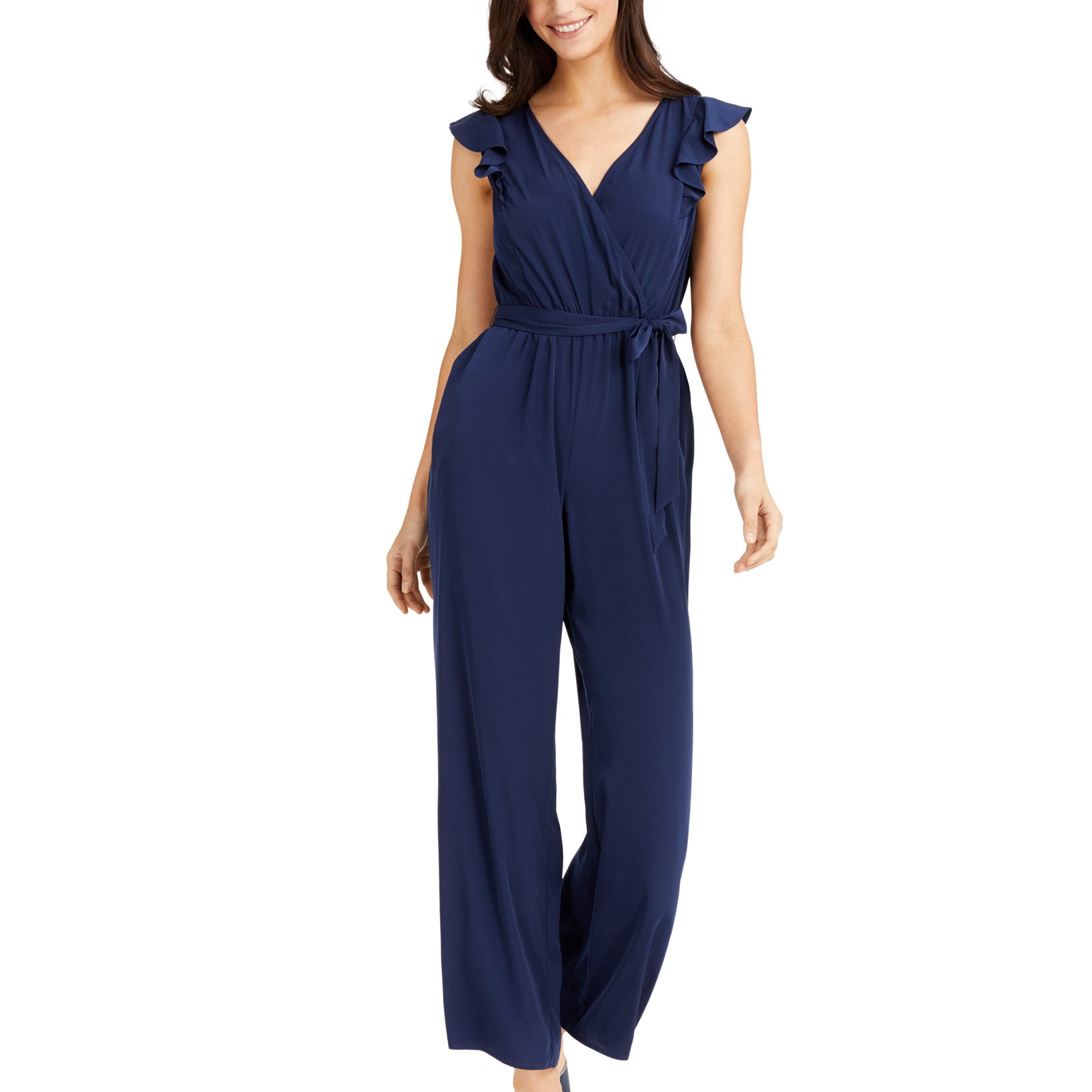 Charter Club Women Flutter Sleeve Cropped Jumpsuit Deep Black