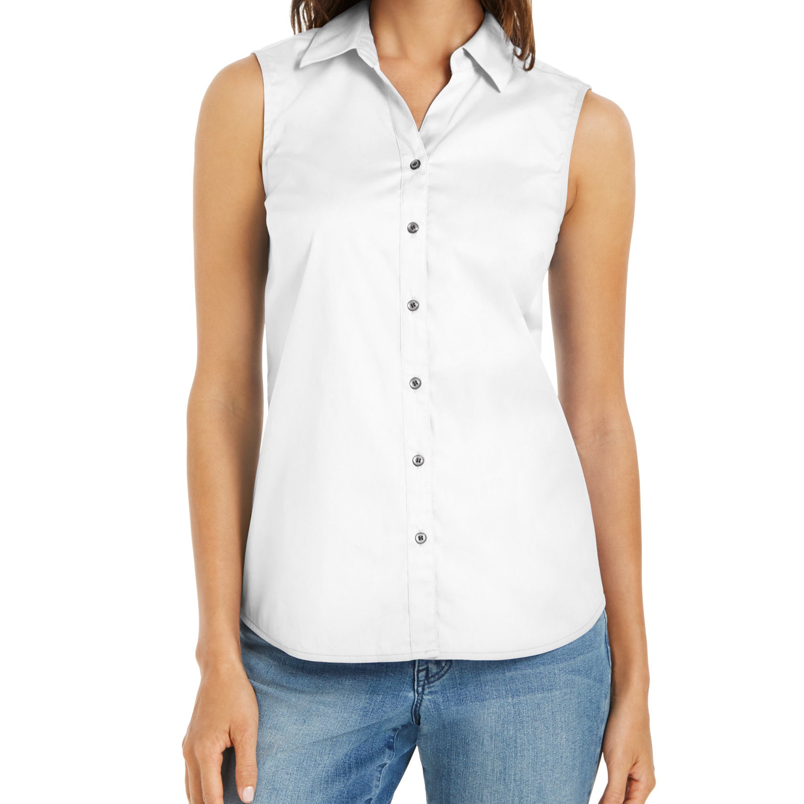 Charter Club Women Petite Sleeveless Button Up Shirt Bright White