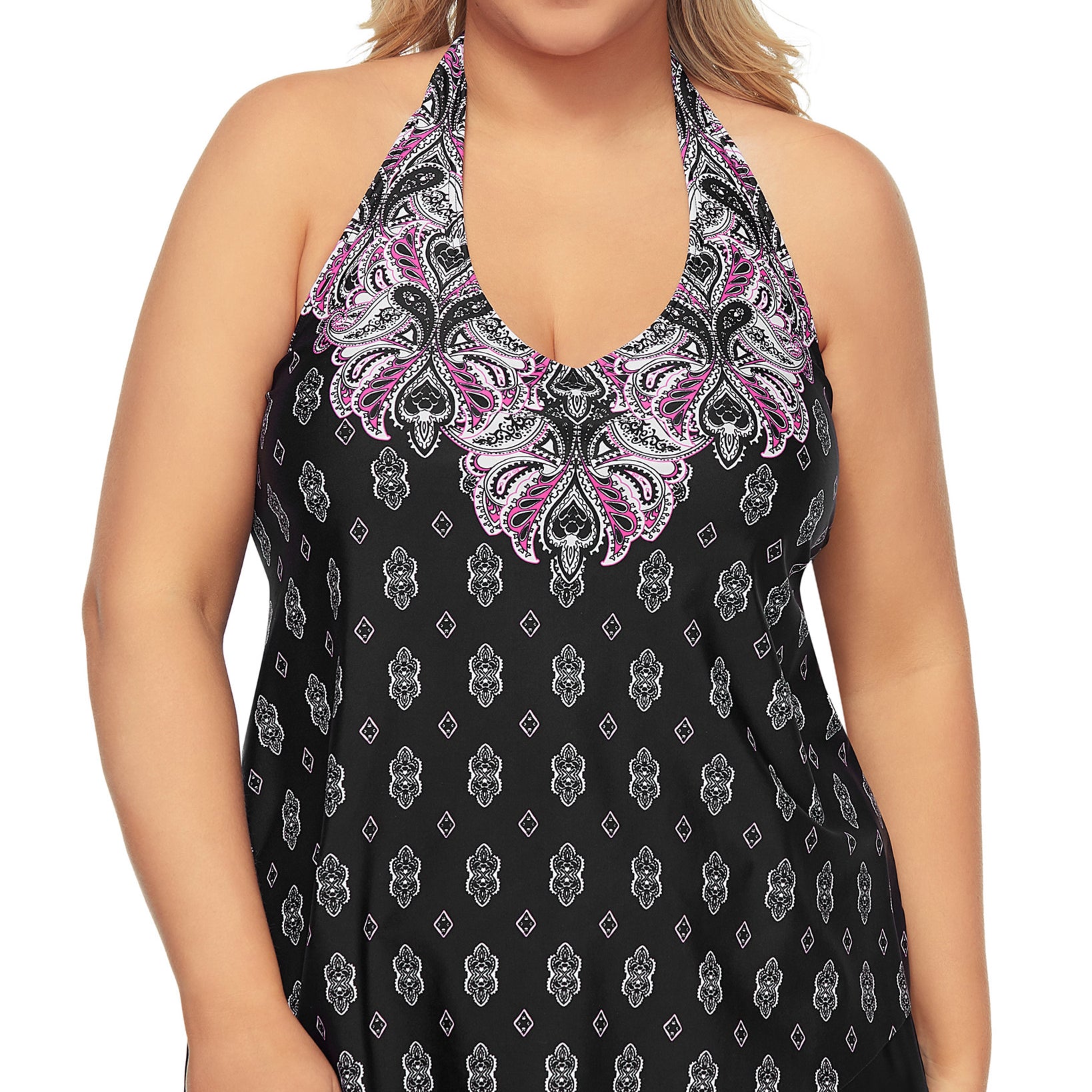 Island Escape Women Plus Halter Tankini Top Black