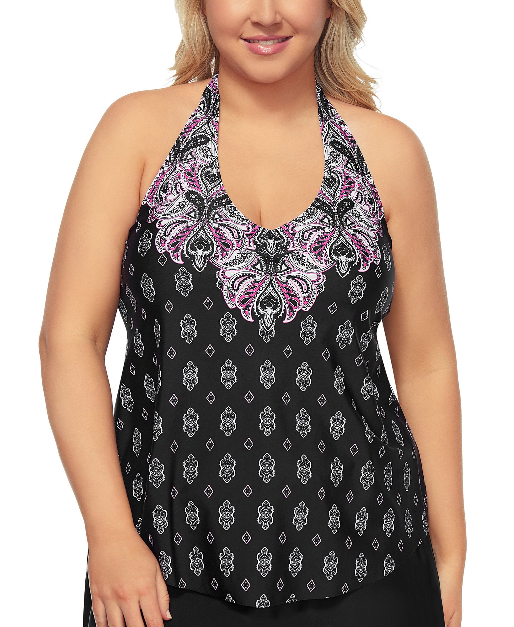Island Escape Women Plus Halter Tankini Top Black