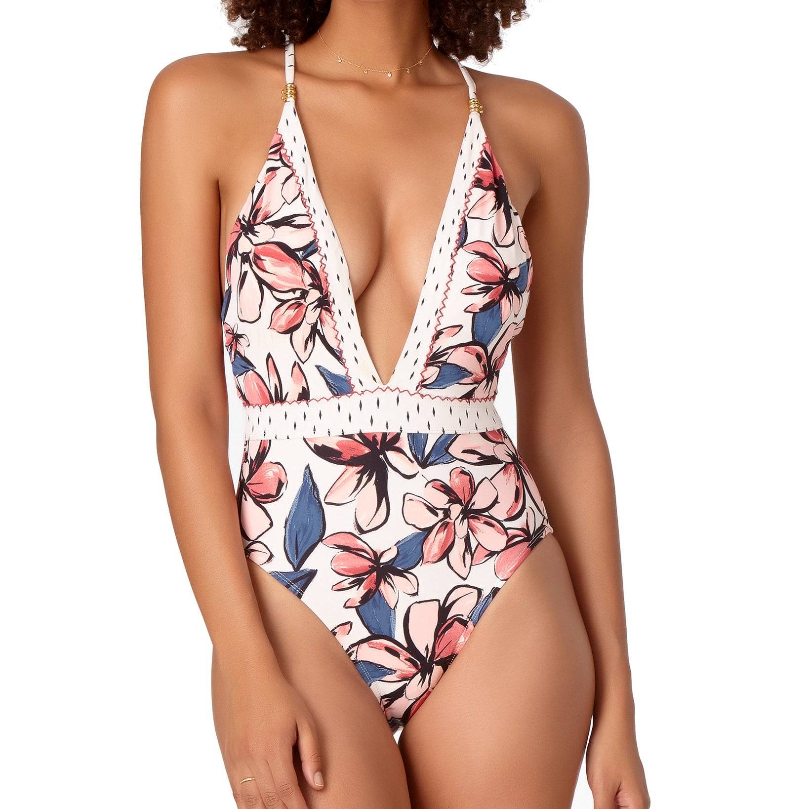Anne Cole Women STUDIO Printed Plunge One Piece Swimsuit Multi