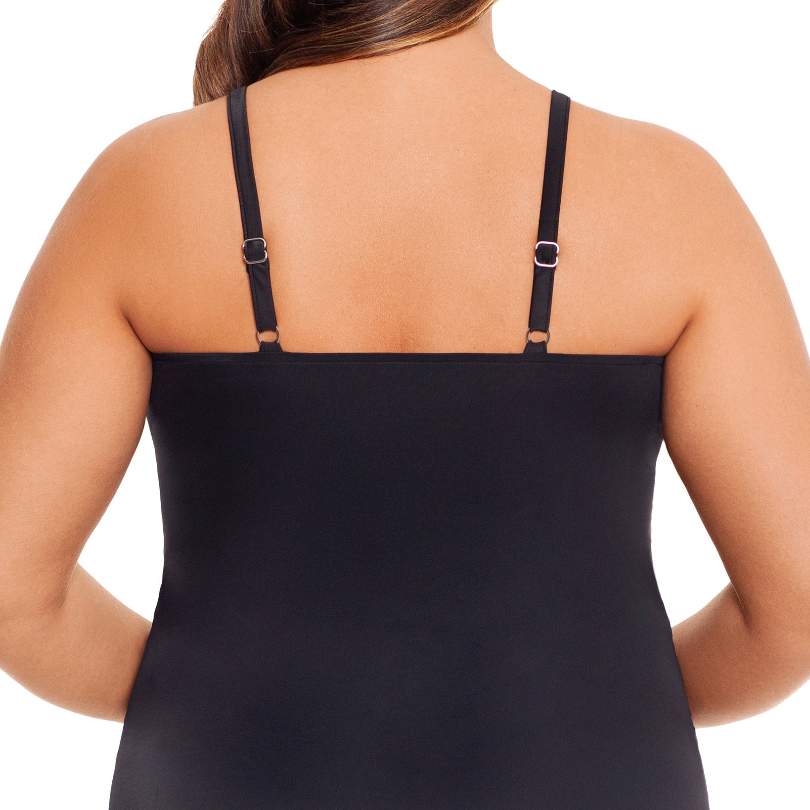 Swim Solutions Women Plus Mesh Trim Tummy Control Underwire Tankini Top
