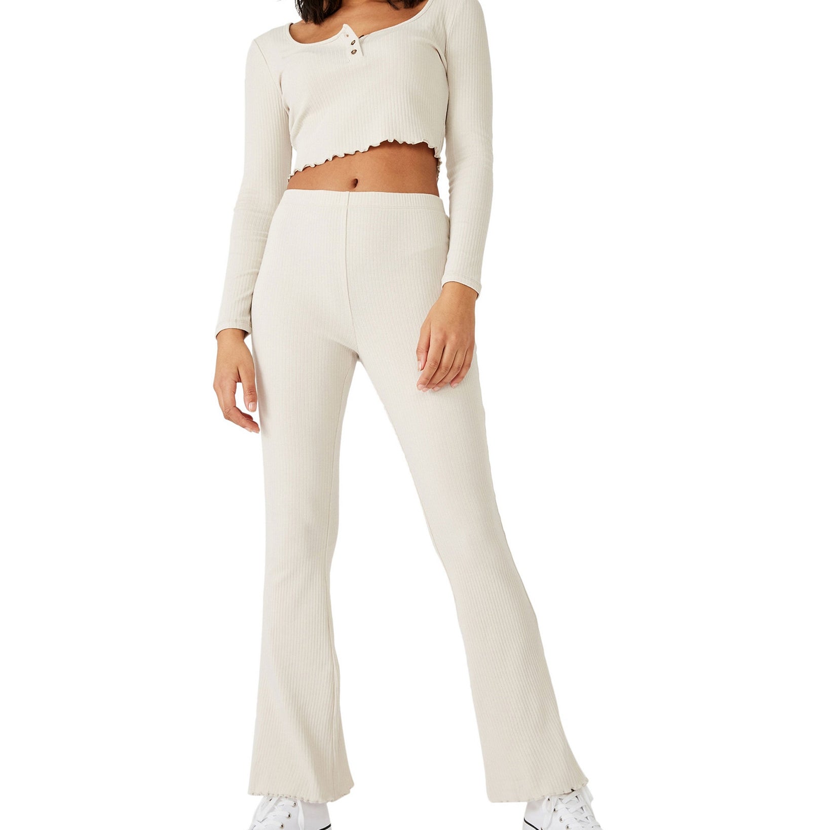 COTTON ON Women Bella Rib Flare Pant Silver