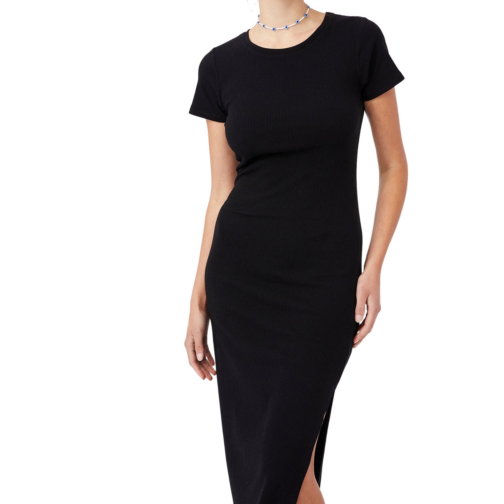 COTTON ON Women Essential Split Short Sleeve Midi Dress Black