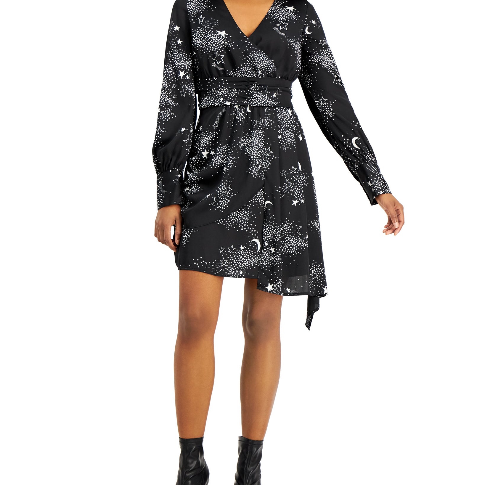 Bar III Women Star Print Asymmetrical Dress Black