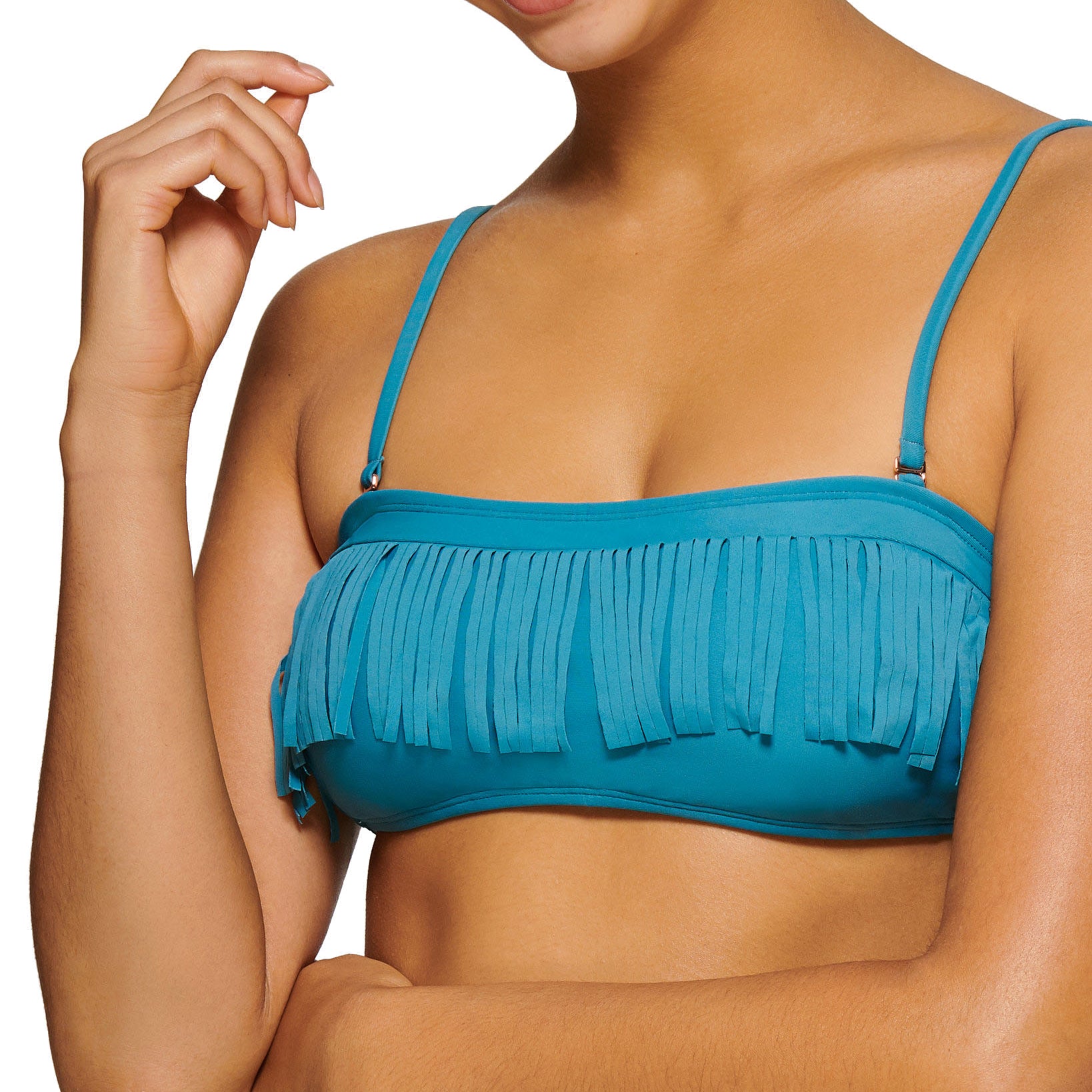 Hula Honey Women Fringe Bandeau Swim Top Blue
